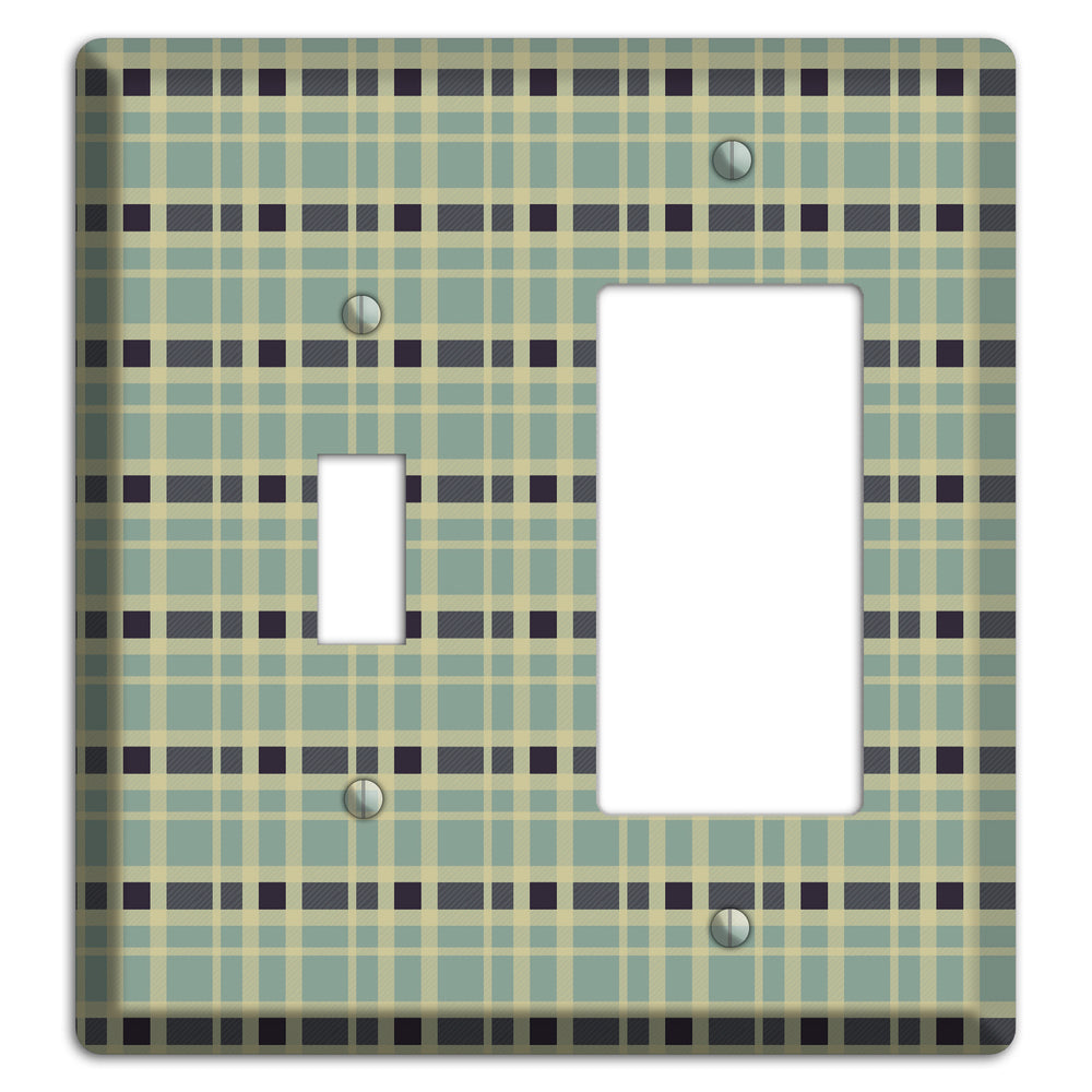 Sage and Black Plaid Toggle / Rocker Wallplate
