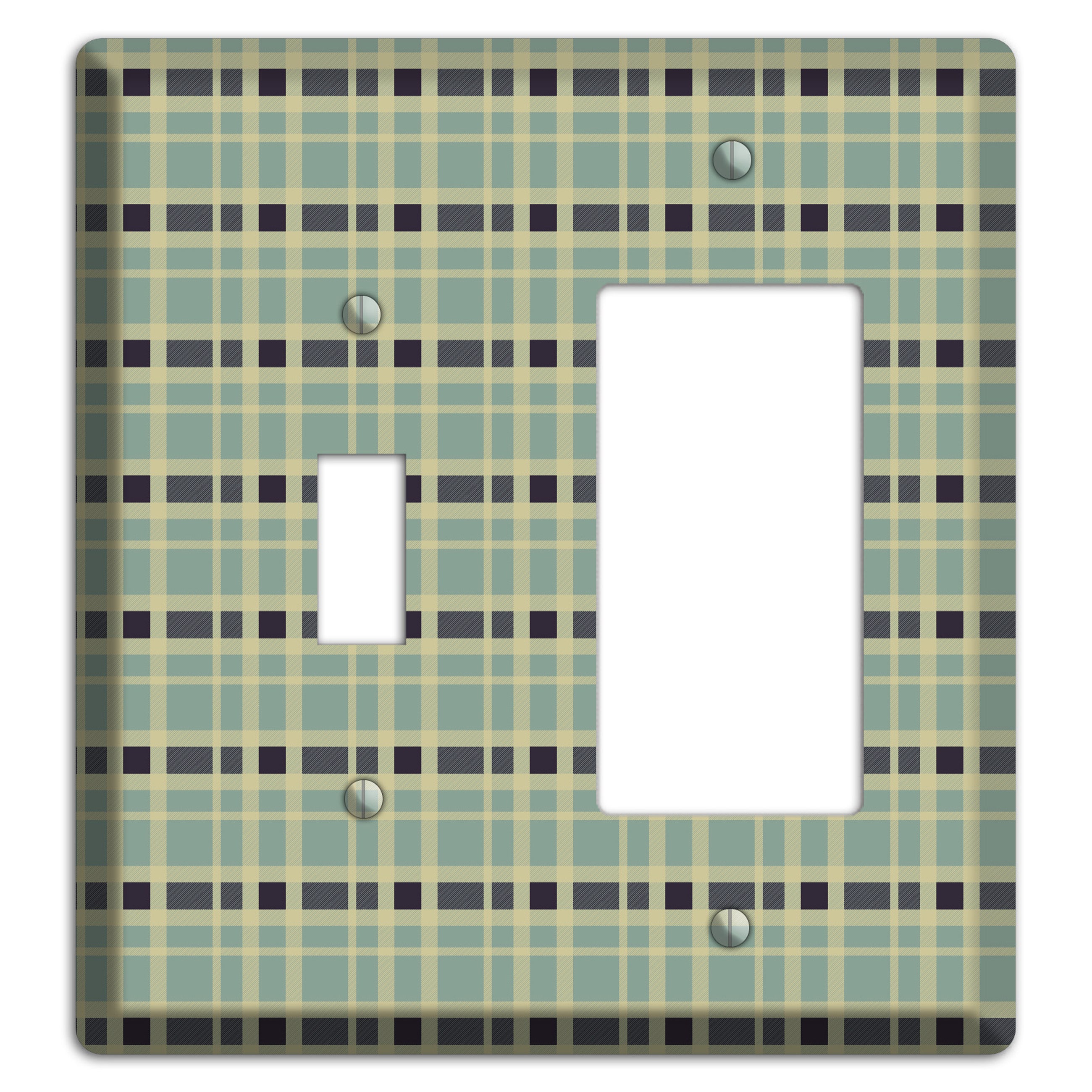 Sage and Black Plaid Toggle / Rocker Wallplate