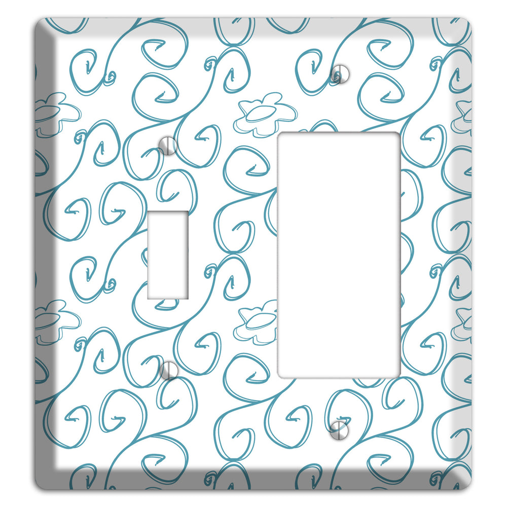 Blue Scroll Flower Contour Toggle / Rocker Wallplate