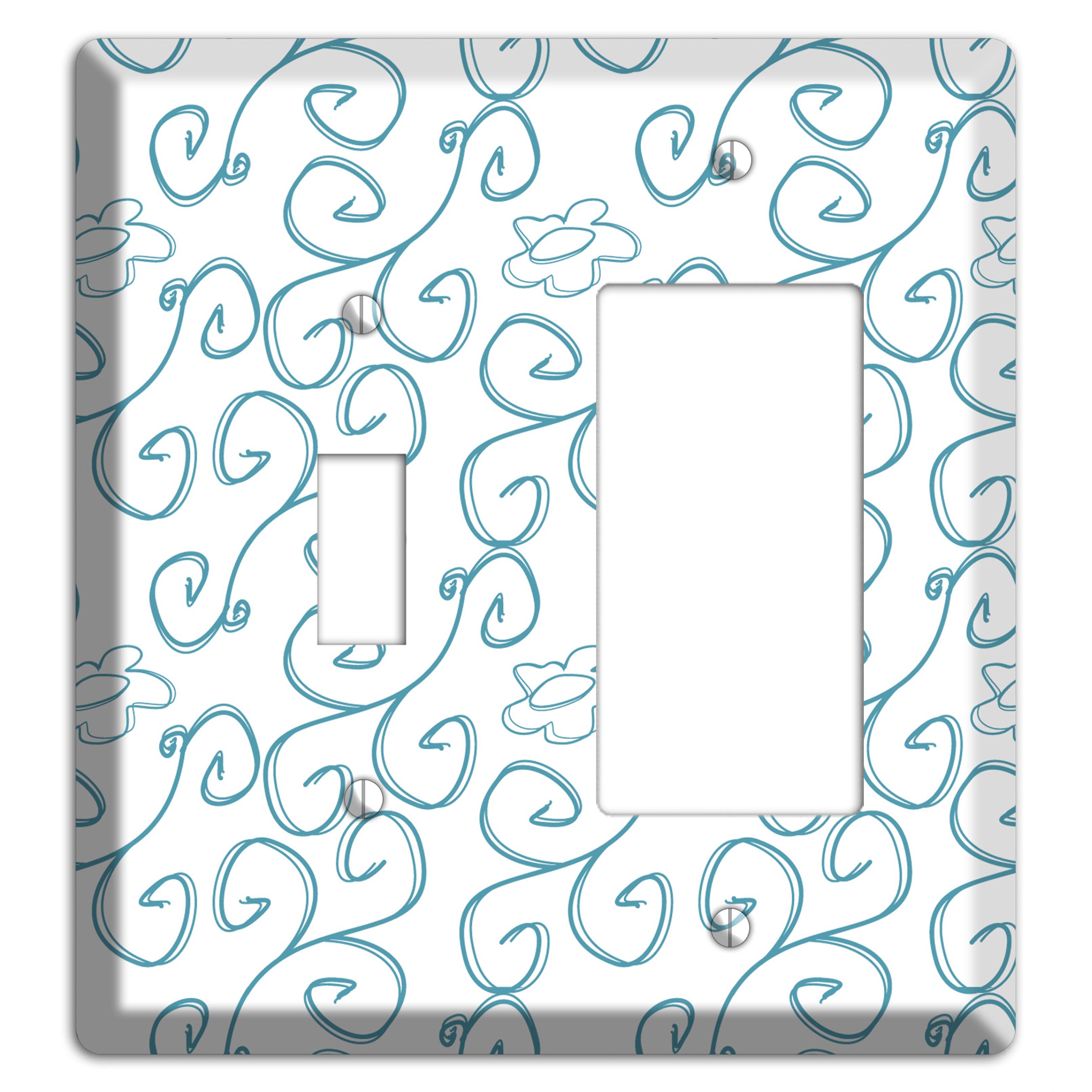 Blue Scroll Flower Contour Toggle / Rocker Wallplate