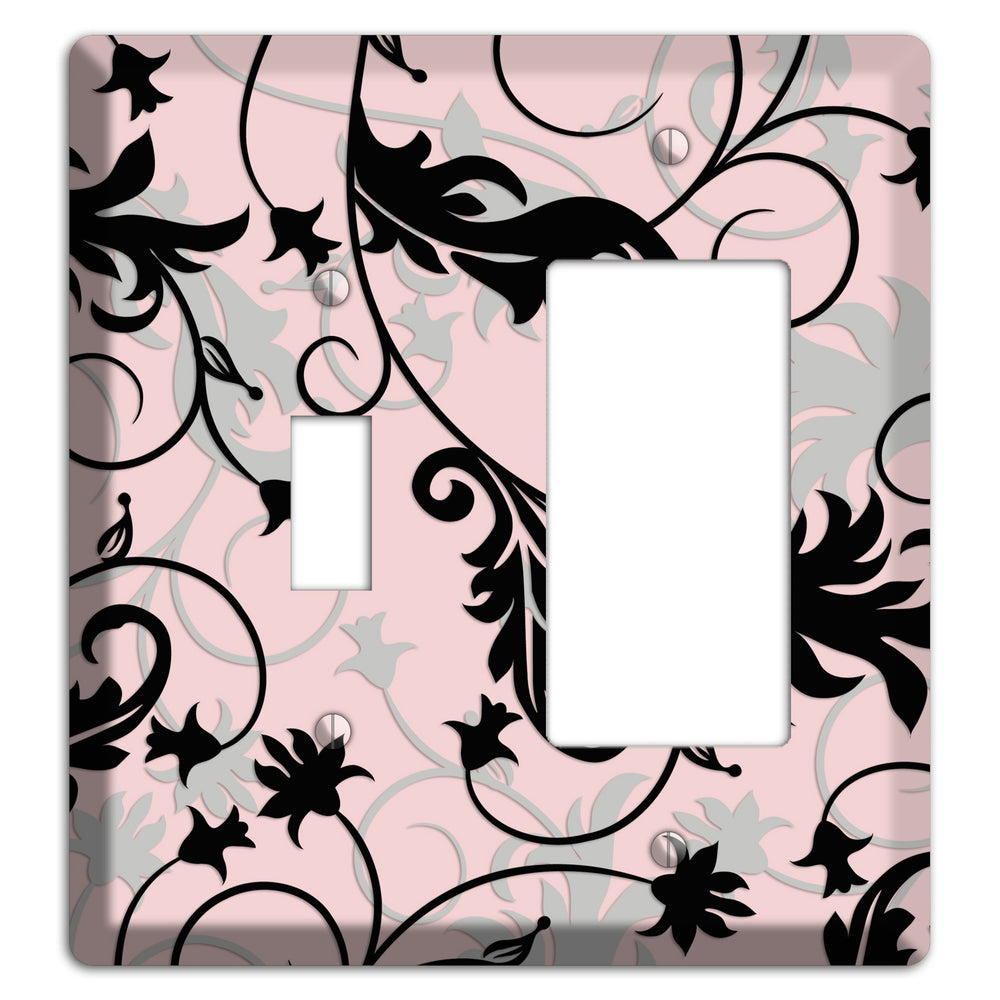 Dusty Pink Grey Black Victorian Sprig Toggle / Rocker Wallplate