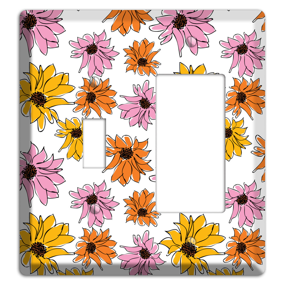 Pink Orange Yellow Flowers Toggle / Rocker Wallplate