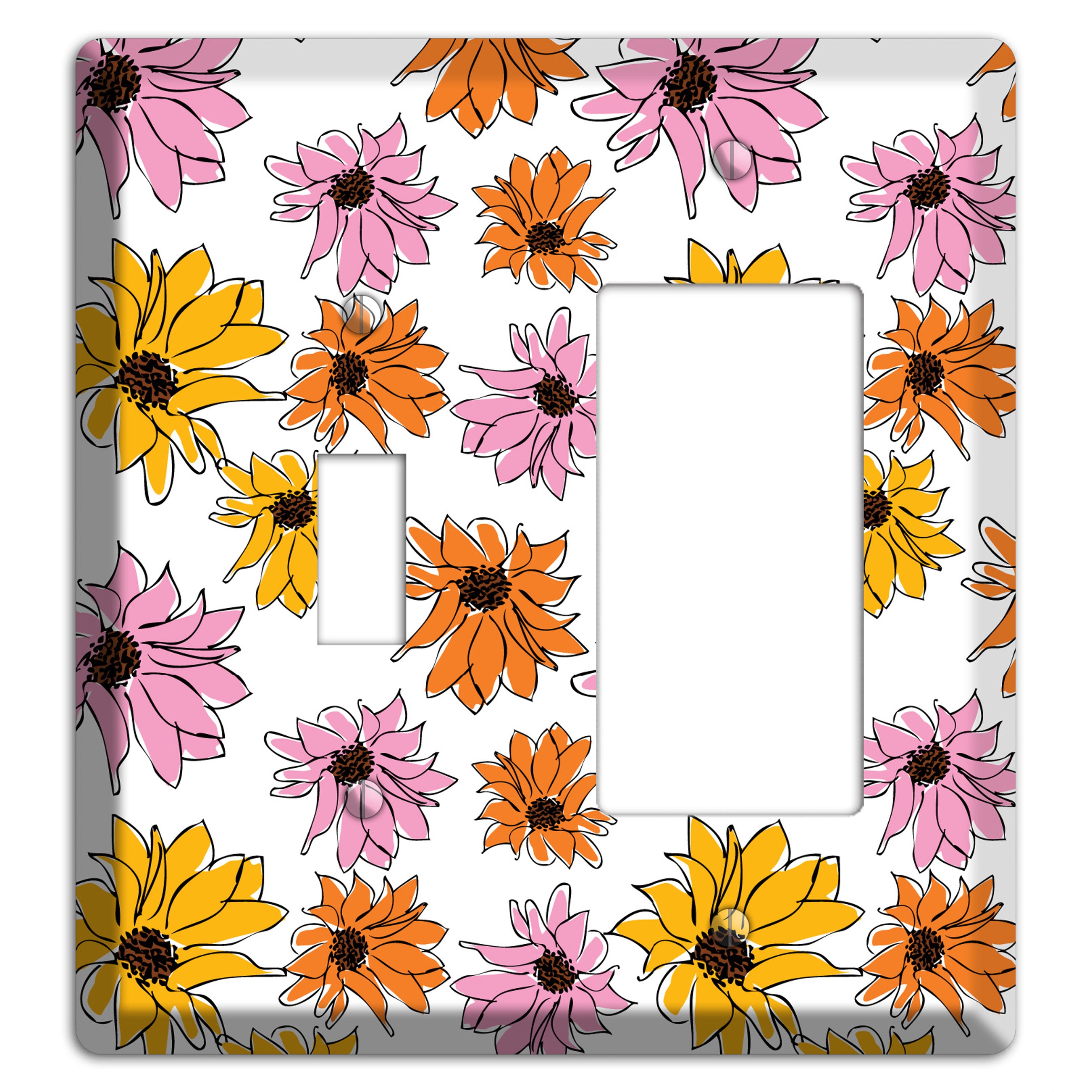 Pink Orange Yellow Flowers Toggle / Rocker Wallplate
