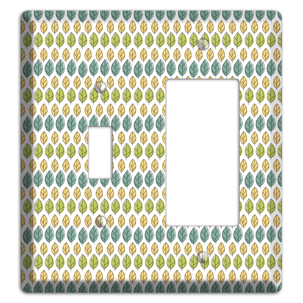 Sage Beige Dusty Blue Leaf Contour Toggle / Rocker Wallplate