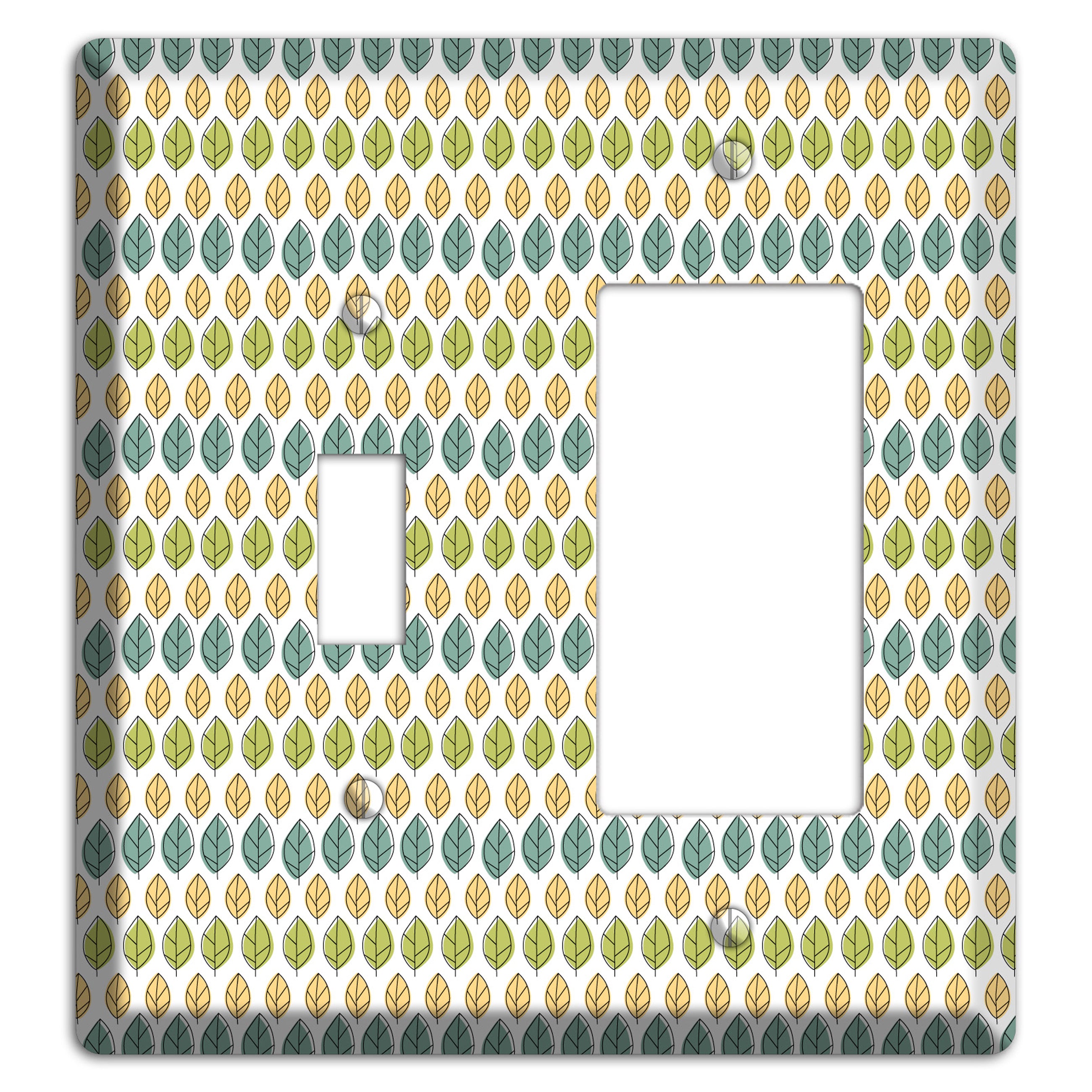 Sage Beige Dusty Blue Leaf Contour Toggle / Rocker Wallplate