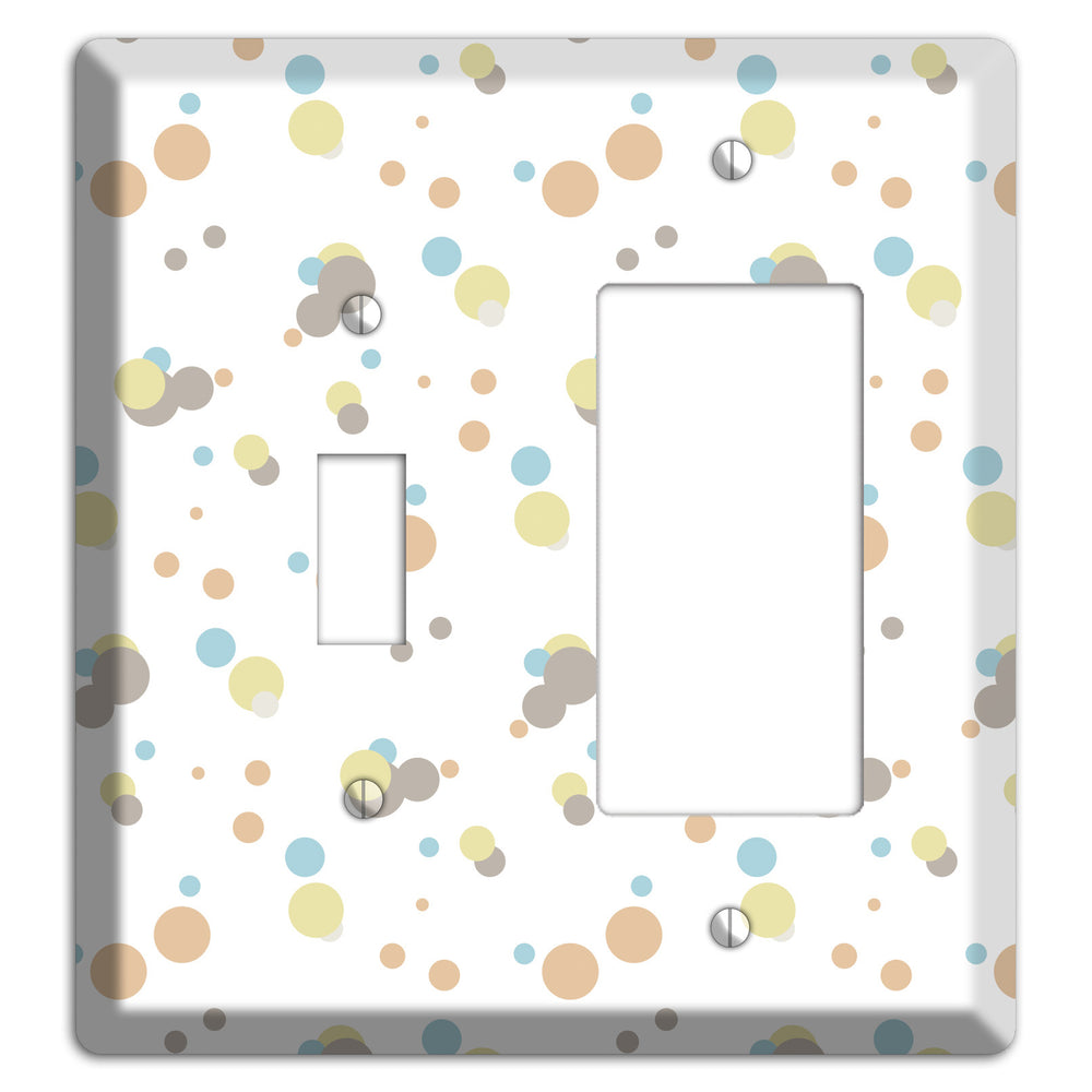 White with Soft Sage Blue and Umber Small Dots Toggle / Rocker Wallplate