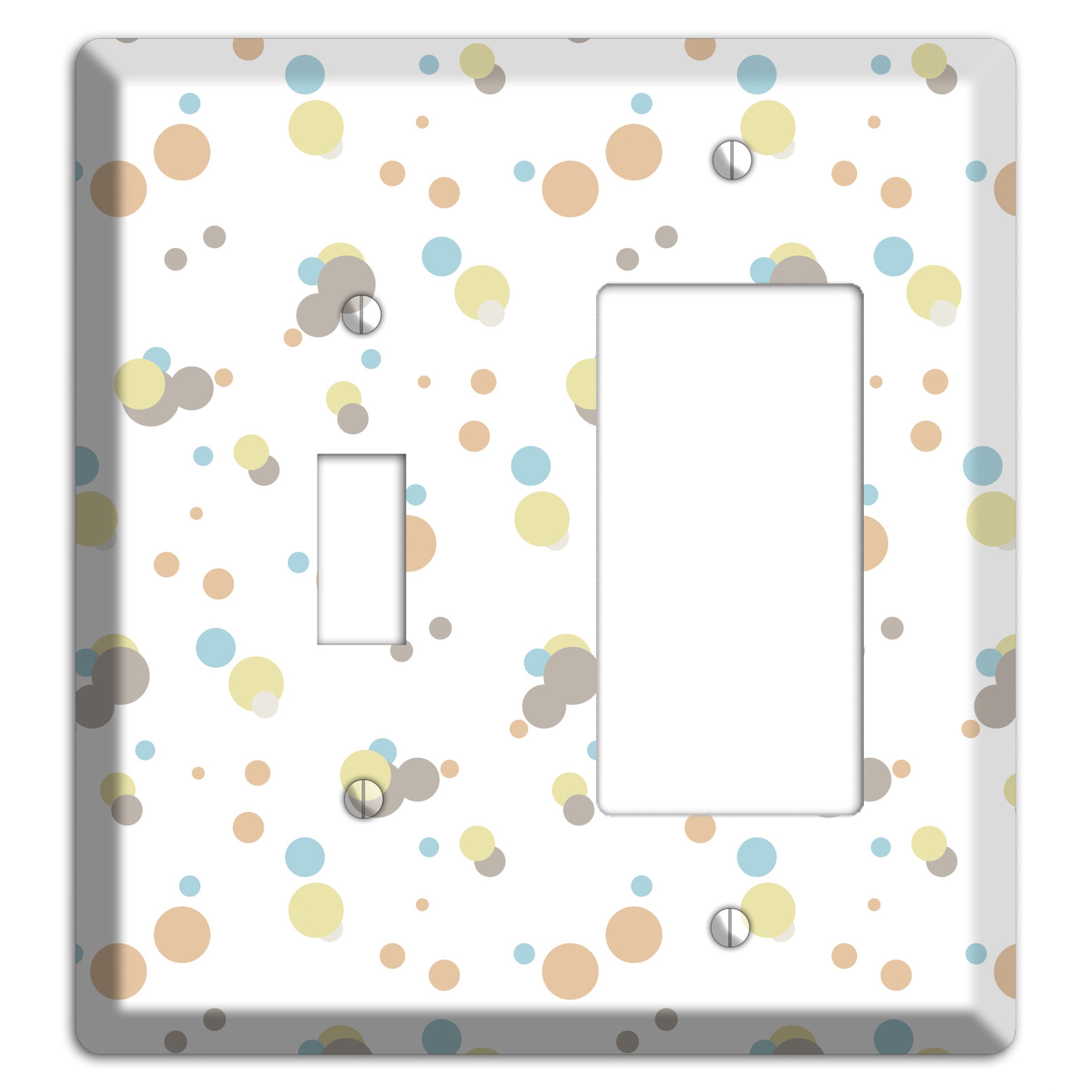 White with Soft Sage Blue and Umber Small Dots Toggle / Rocker Wallplate