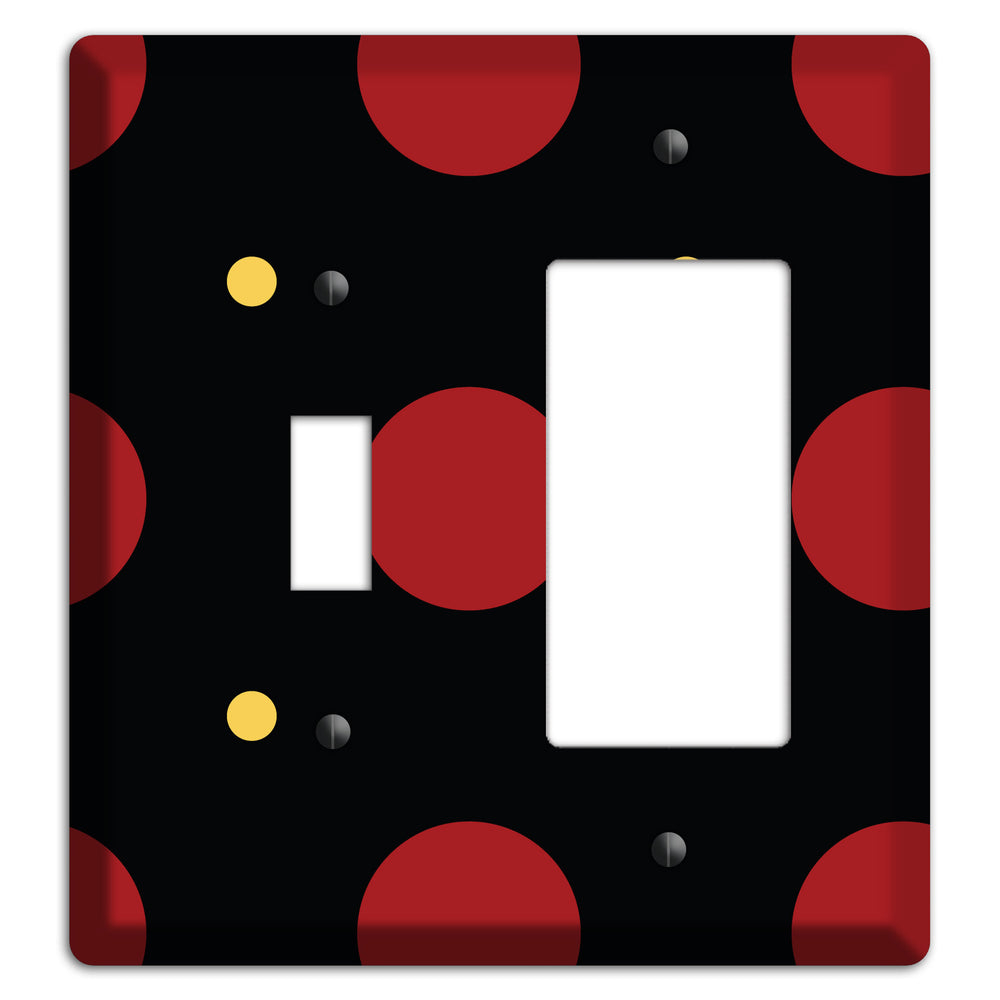 Black with Red and Yellow Multi Tiled Medium Dots Toggle / Rocker Wallplate