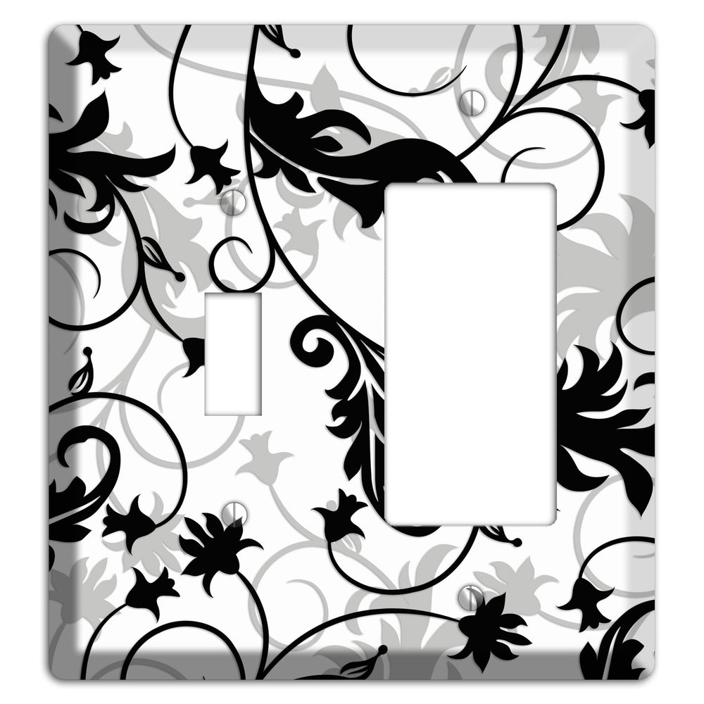Black White and Grey Victorian Sprig Toggle / Rocker Wallplate