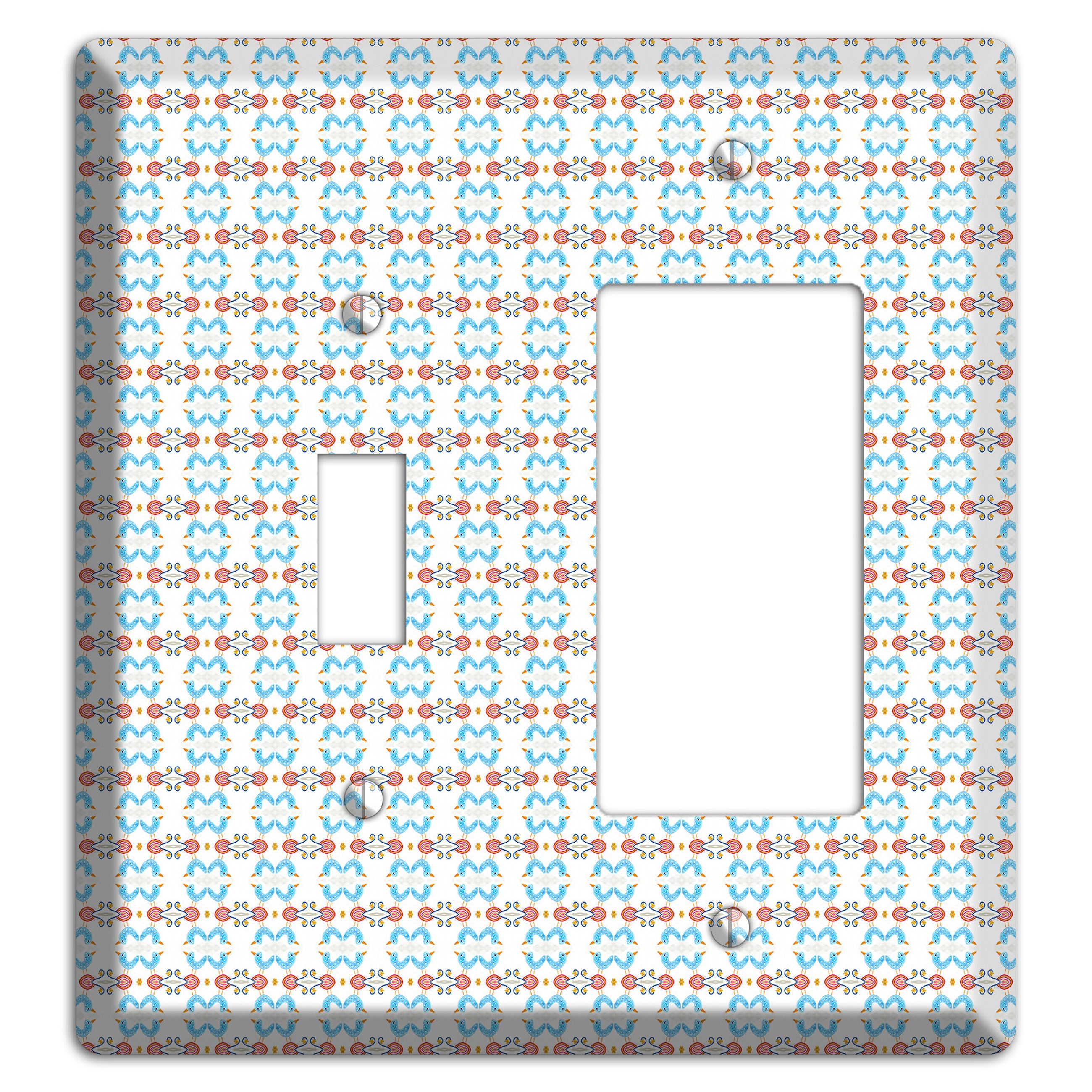 White with Blue Red Tapestry Toggle / Rocker Wallplate