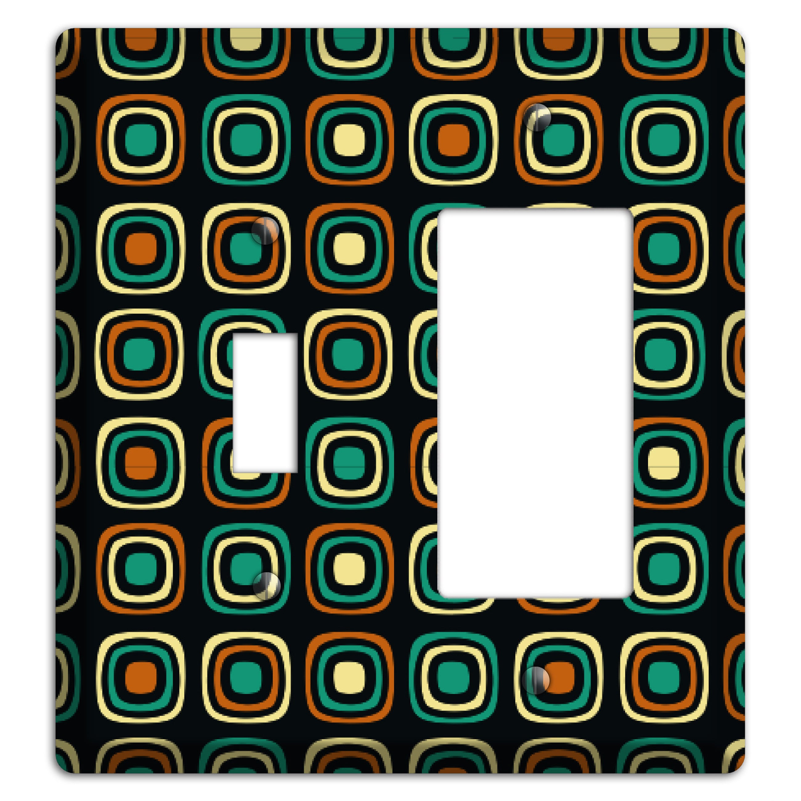 Multi Brown Umber Teal Retro Squares Toggle / Rocker Wallplate