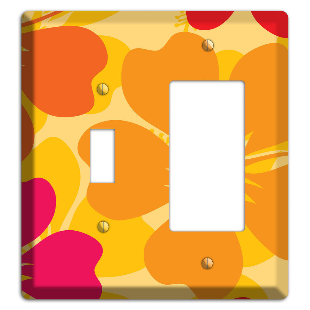Orange Retro Flowers 2 Toggle / Rocker Wallplate