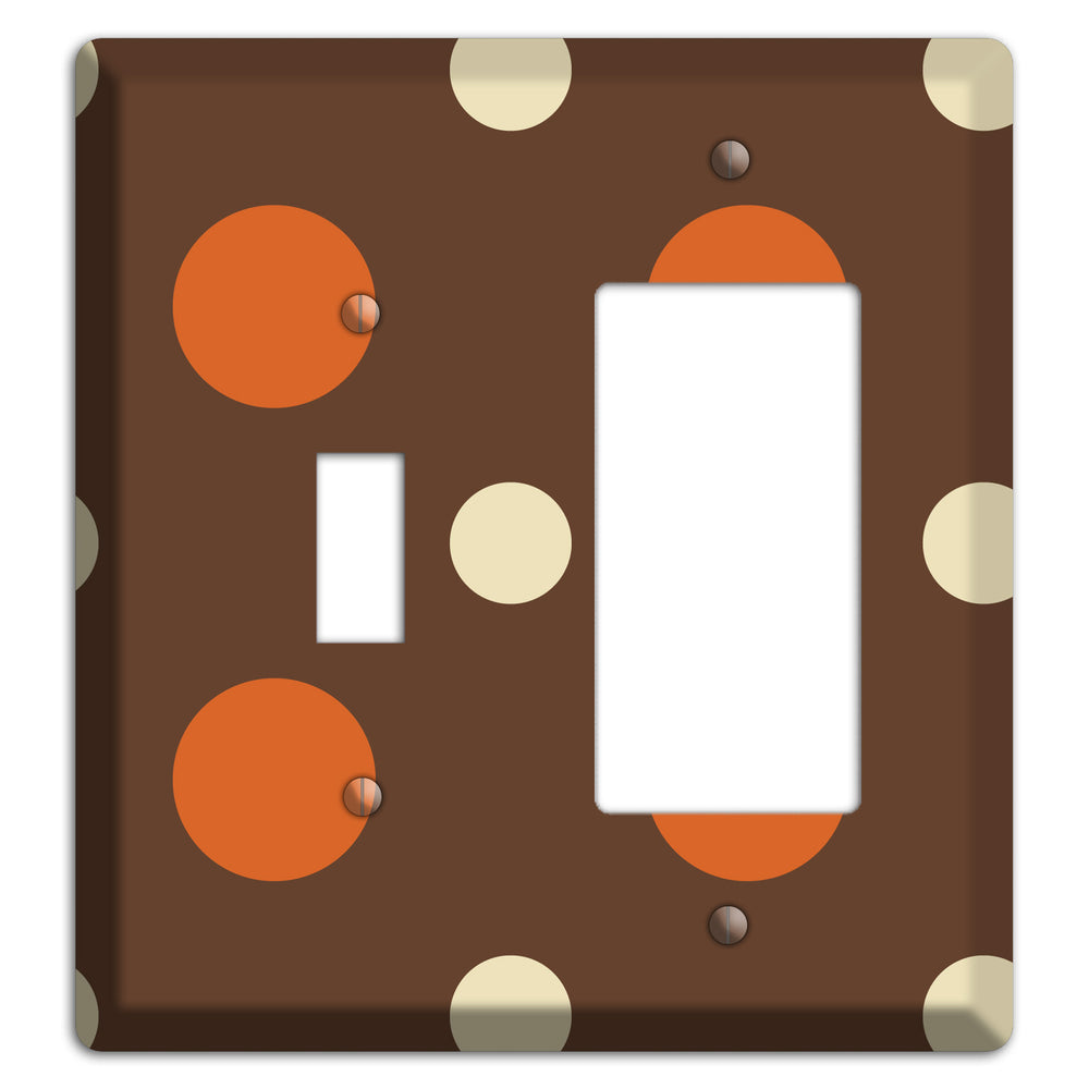 Brown with Coral and Beige Multi Medium Polka Dots Toggle / Rocker Wallplate