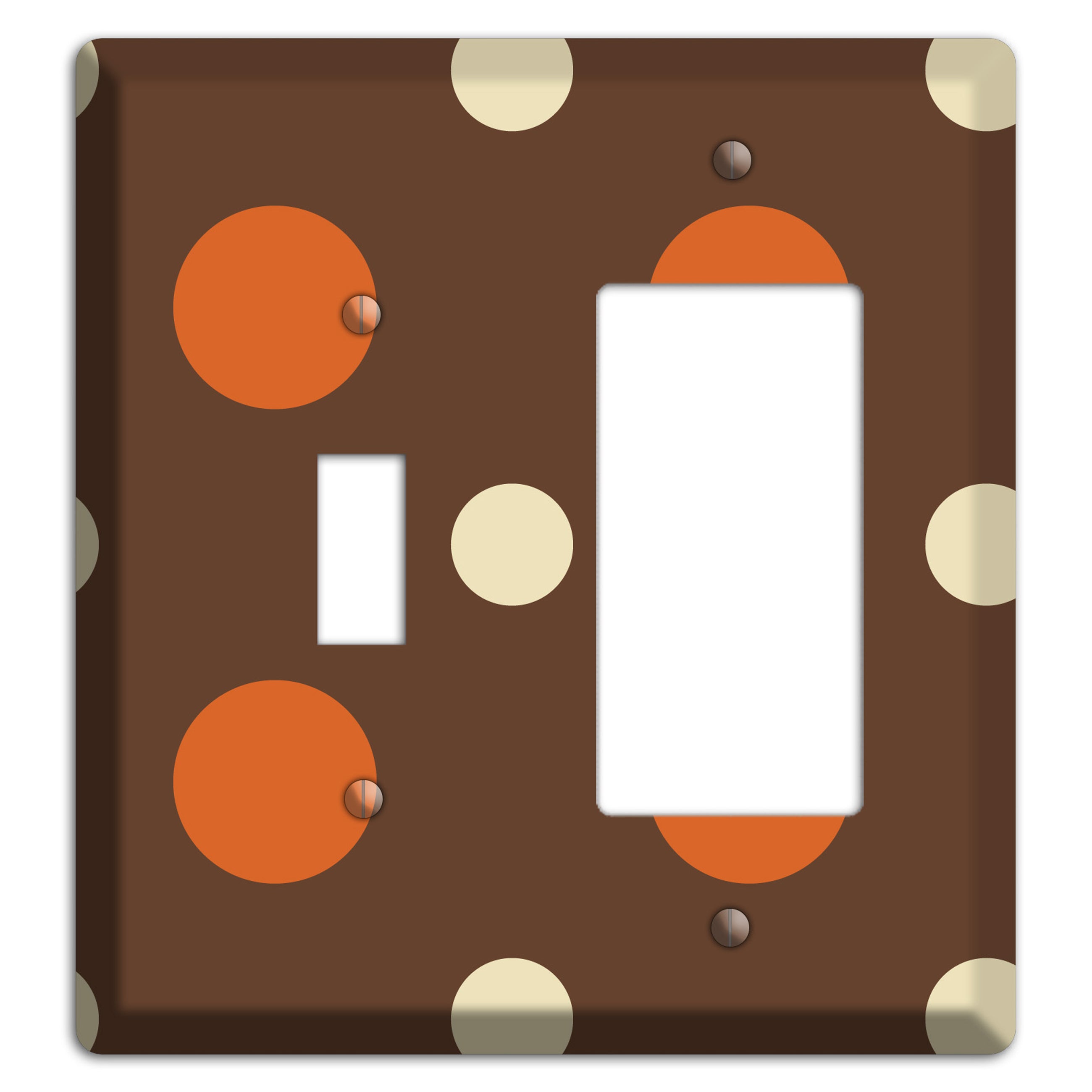 Brown with Coral and Beige Multi Medium Polka Dots Toggle / Rocker Wallplate