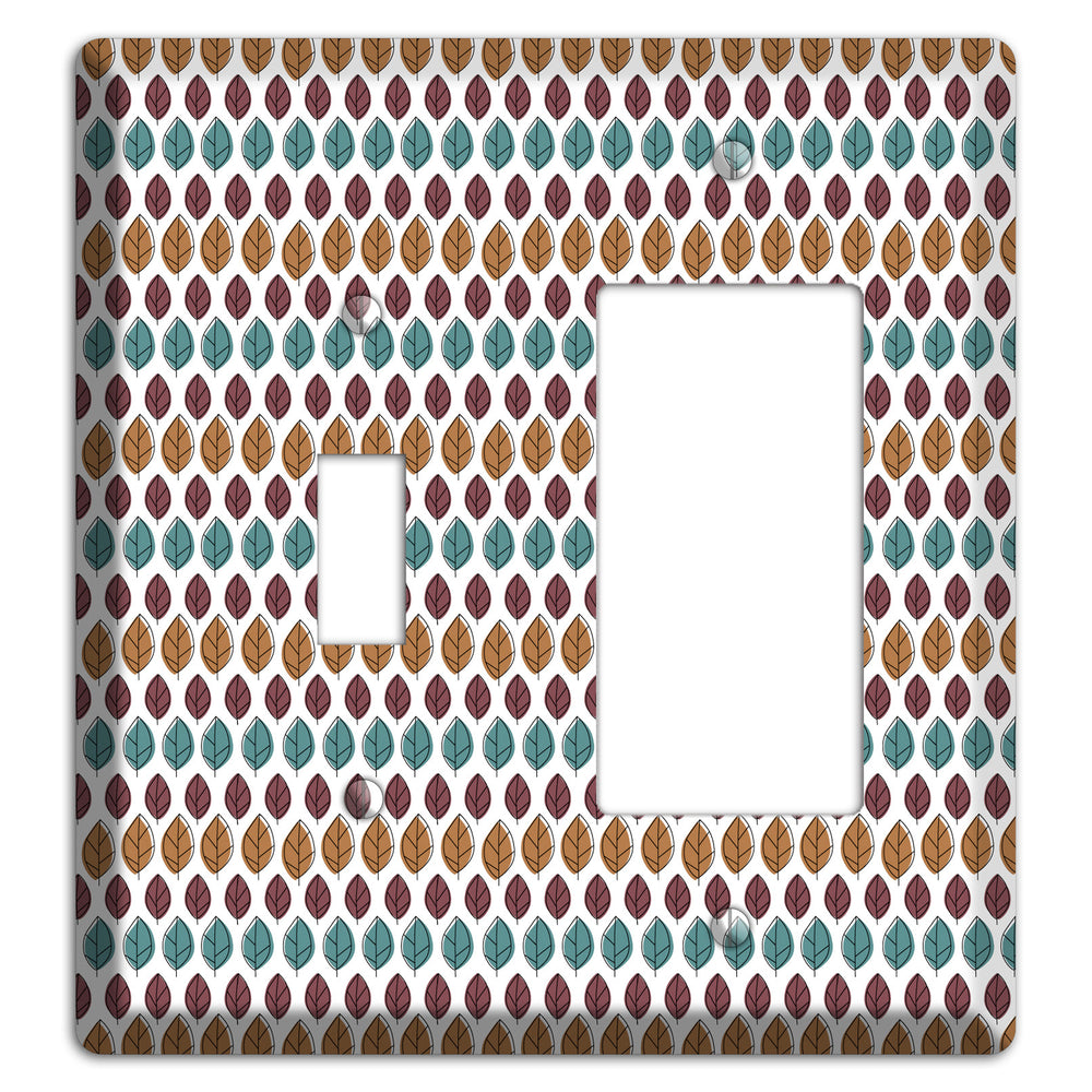 Multi Brown Dusty Blue Leaf Contour Toggle / Rocker Wallplate