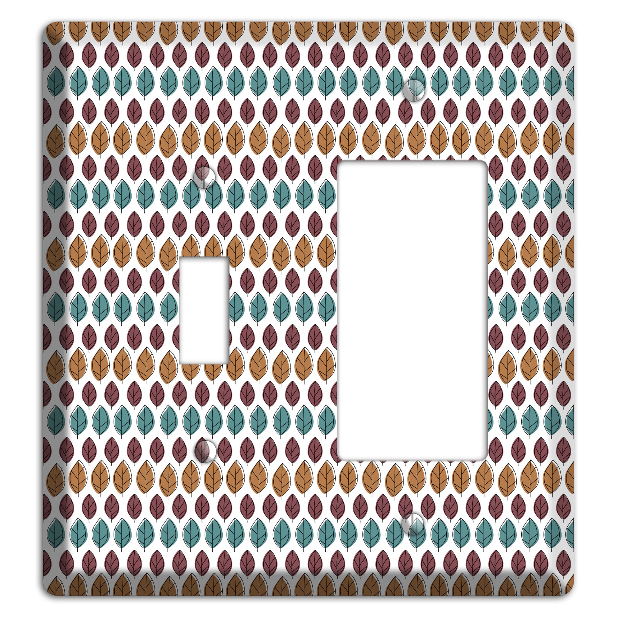 Multi Brown Dusty Blue Leaf Contour Toggle / Rocker Wallplate