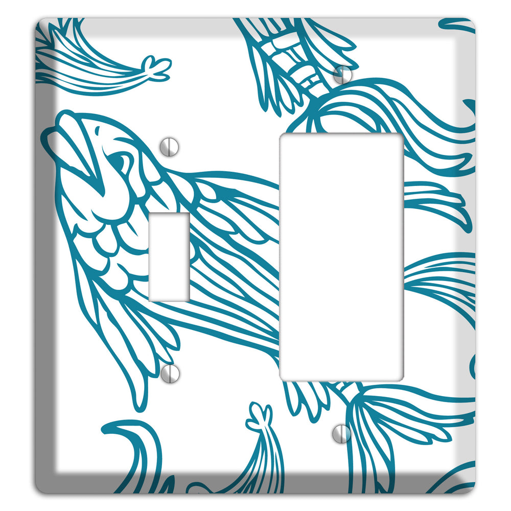 Teal and White Koi Toggle / Rocker Wallplate