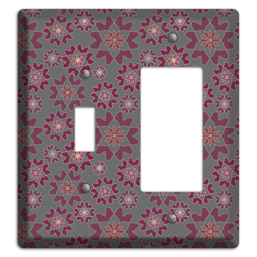 Grey with Burgundy Retro Suzani Toggle / Rocker Wallplate