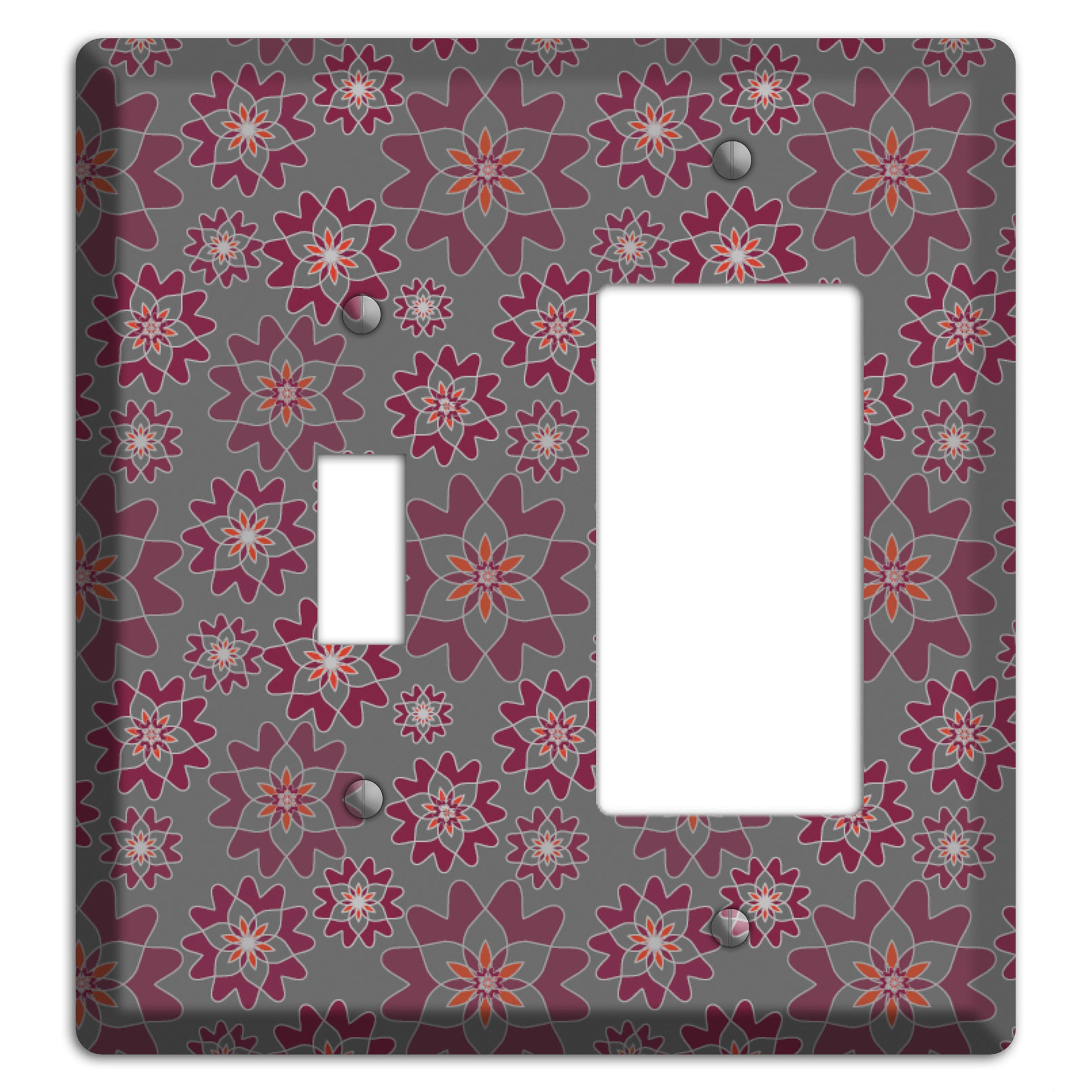 Grey with Burgundy Retro Suzani Toggle / Rocker Wallplate