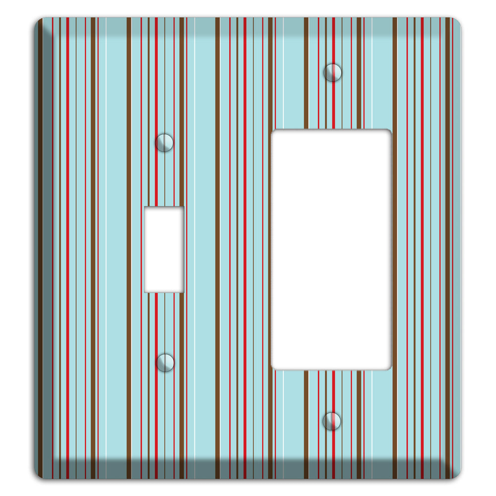 Dusty Blue with Red and Brown Vertical Stripes Toggle / Rocker Wallplate