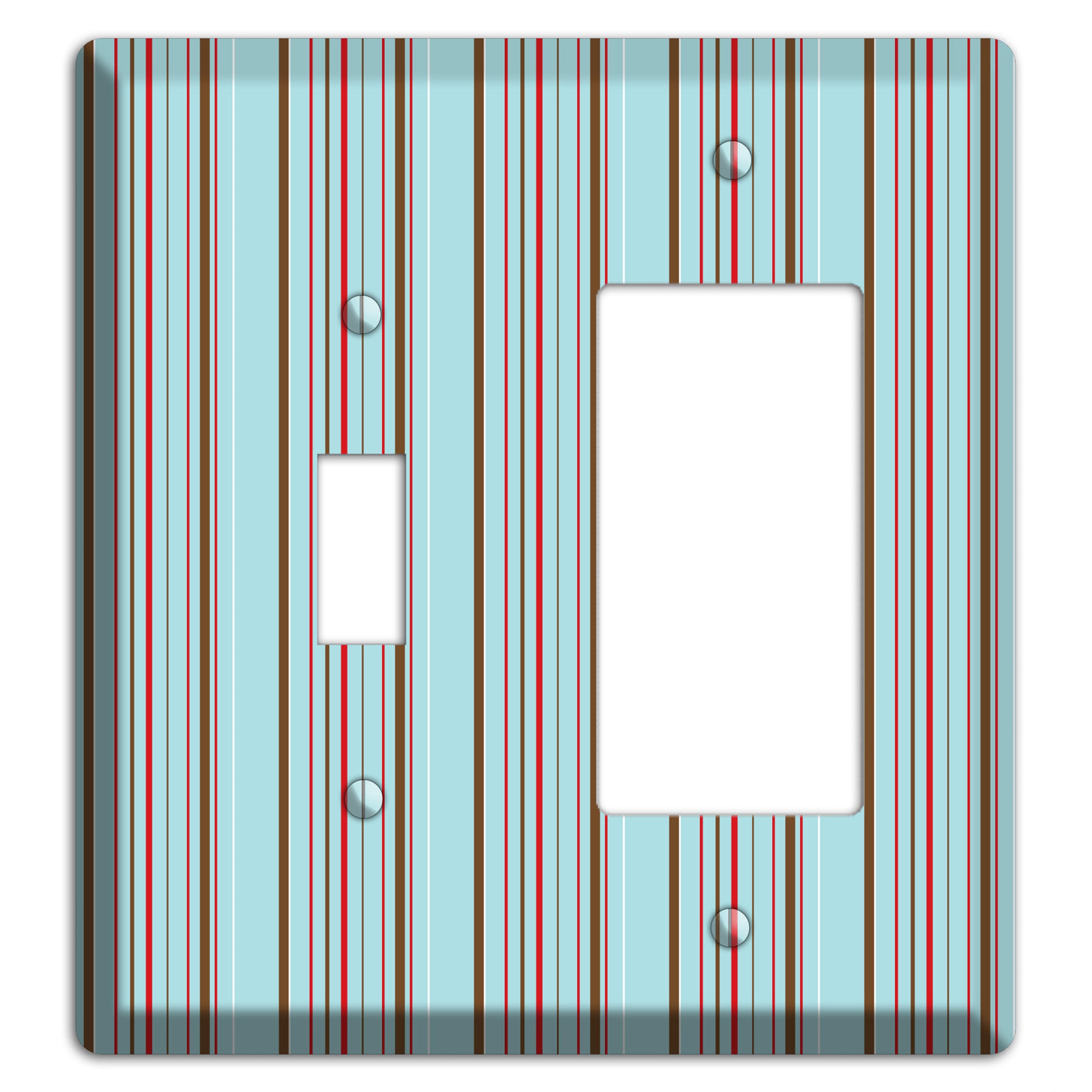 Dusty Blue with Red and Brown Vertical Stripes Toggle / Rocker Wallplate