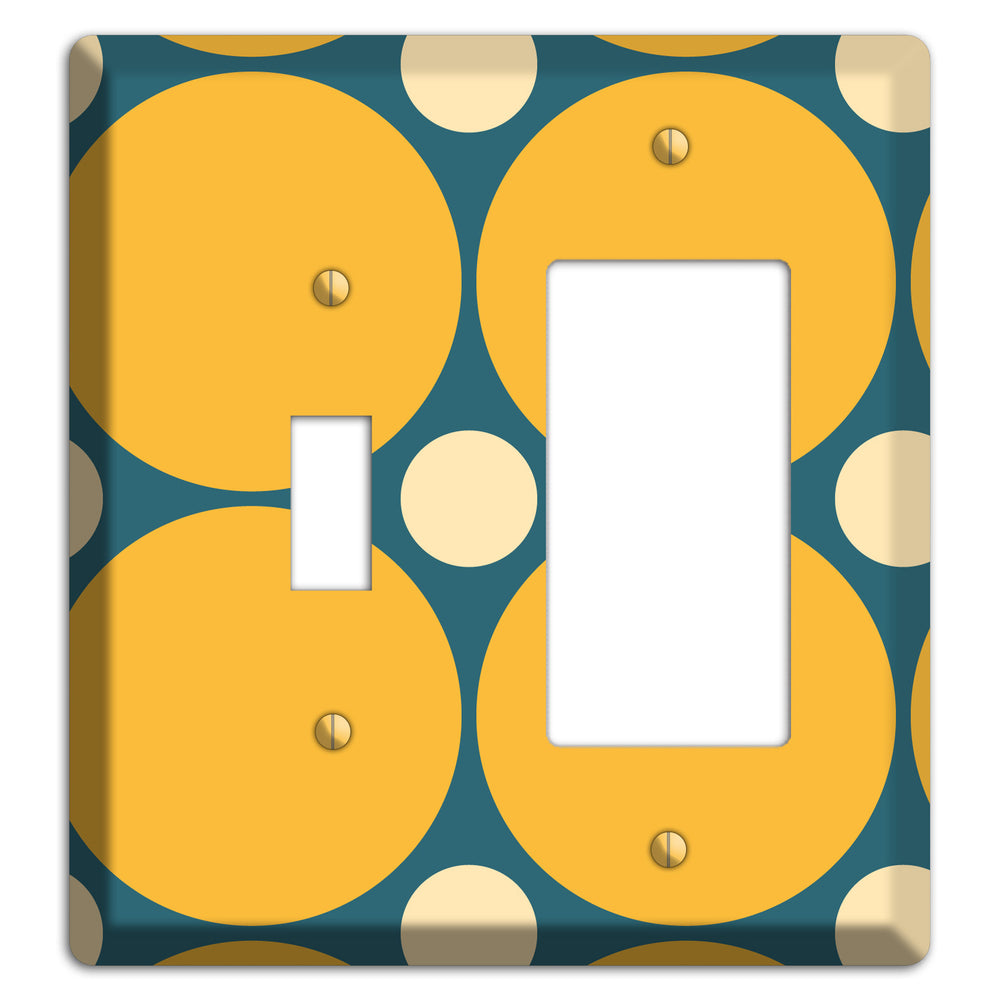 Jade with Mustard and Beige Multi Tiled Large Dots Toggle / Rocker Wallplate