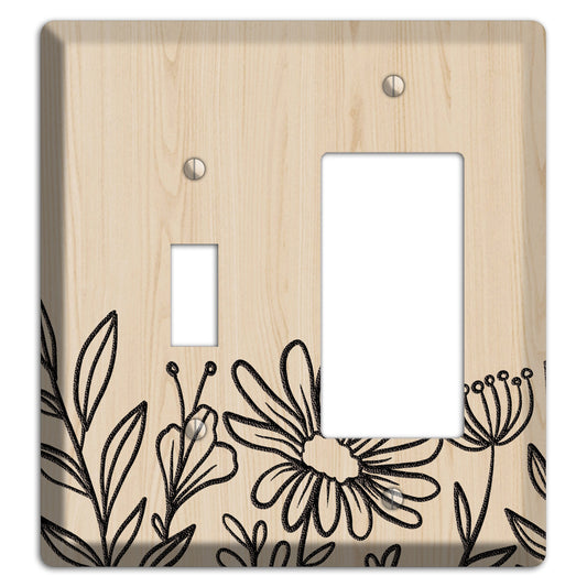 Hand-Drawn Floral 10 Wood Lasered Toggle / Rocker Wallplate