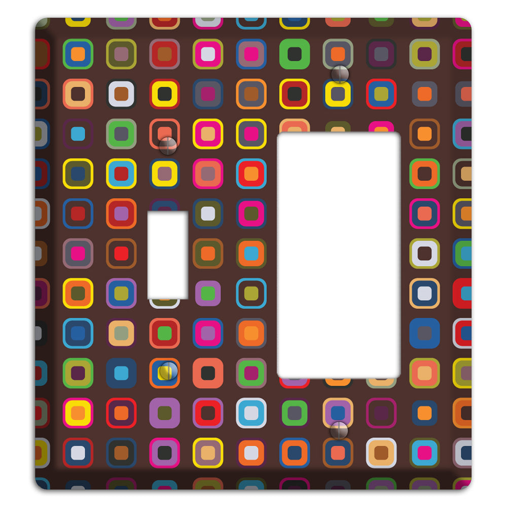 Brown with Multi Retro Squares Toggle / Rocker Wallplate