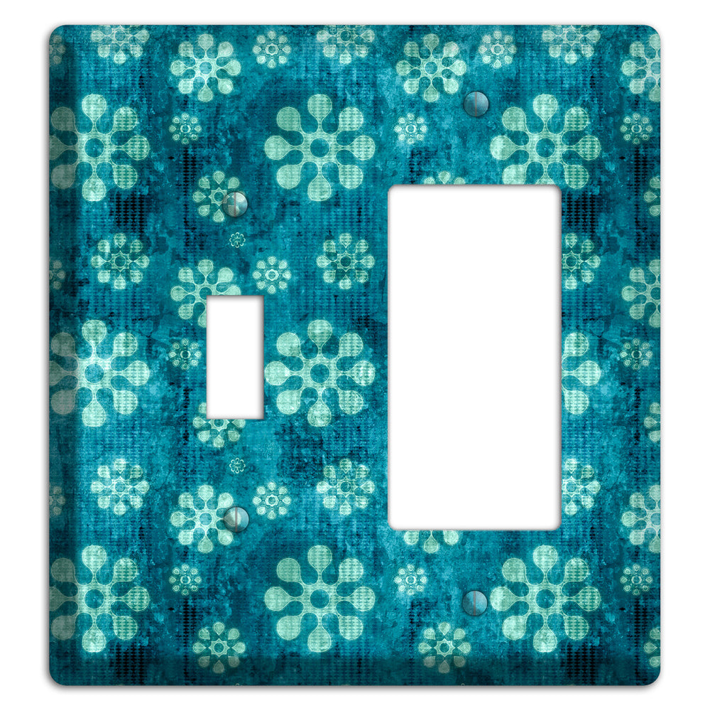 Turquoise Grunge Floral Toggle / Rocker Wallplate