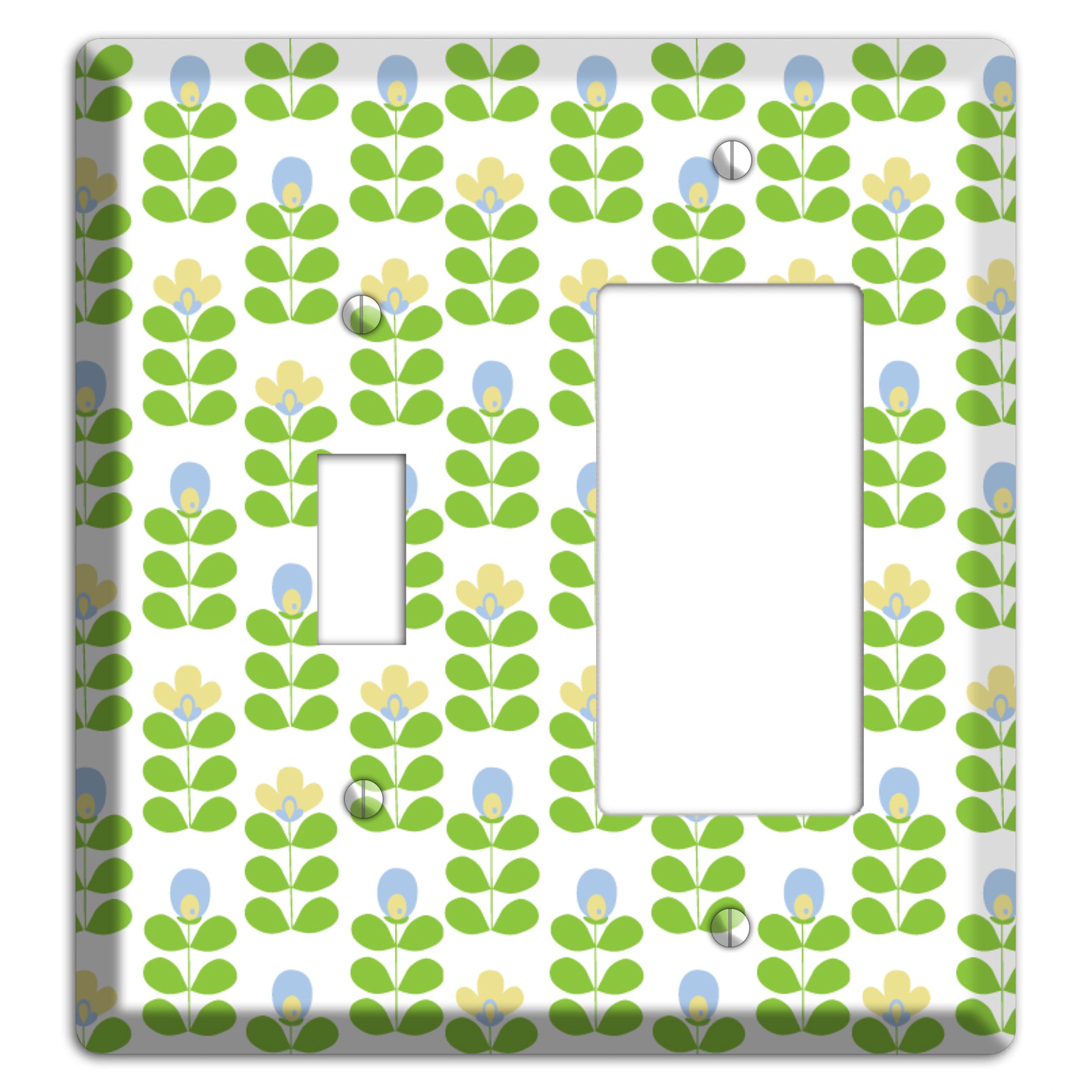 Periwinkle and Beige Deco Floral Half Drop Toggle / Rocker Wallplate