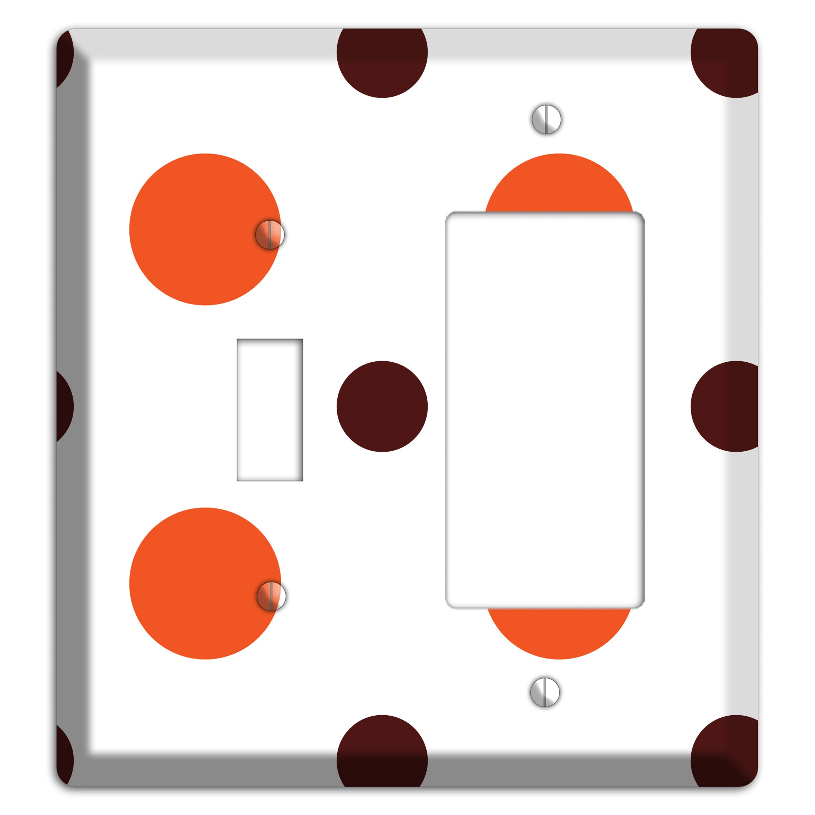 Coral and Brown Multi Medium Polka Dots 2 Toggle / Rocker Wallplate