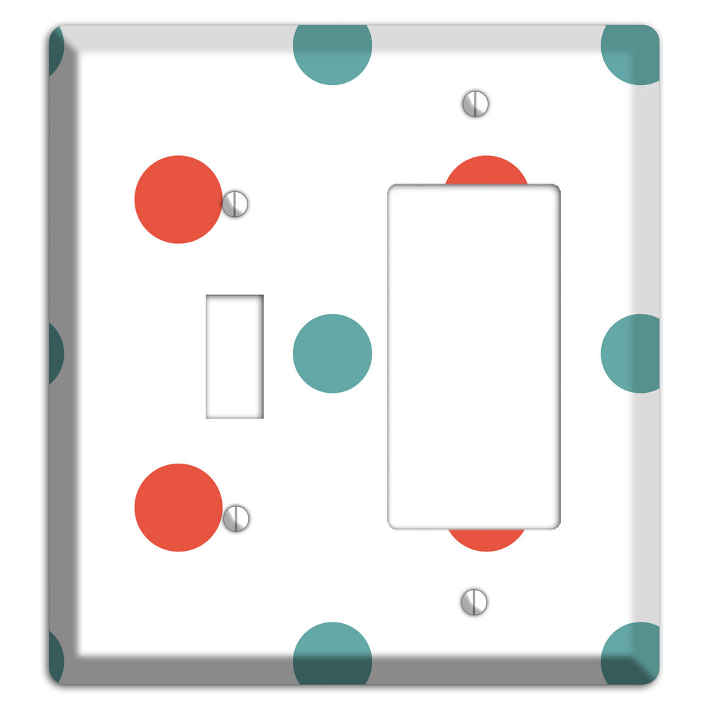 Aqua and Coral Medium Polka Dots Toggle / Rocker Wallplate