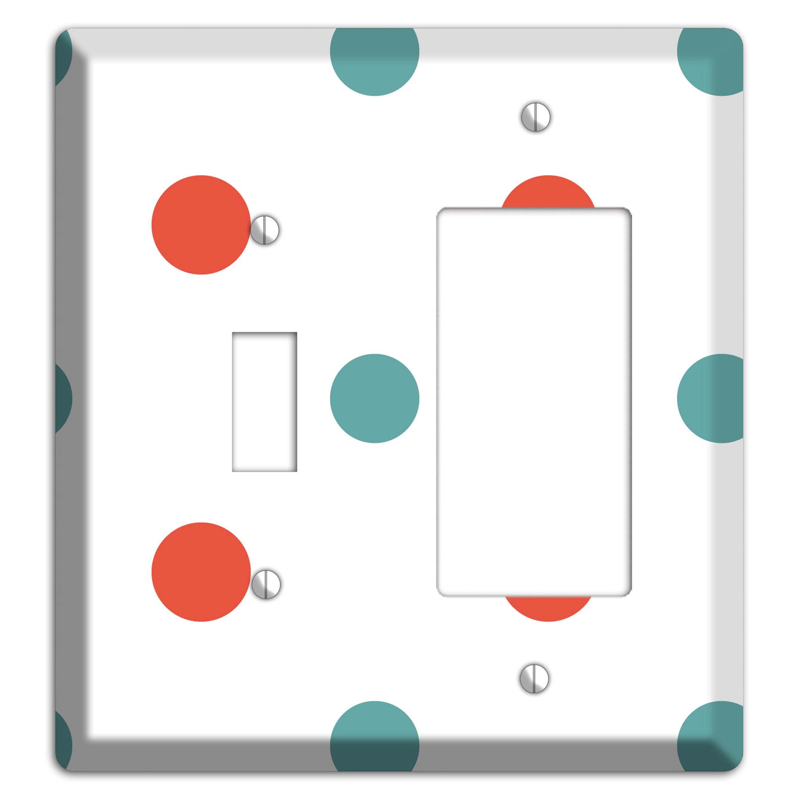 Aqua and Coral Medium Polka Dots Toggle / Rocker Wallplate