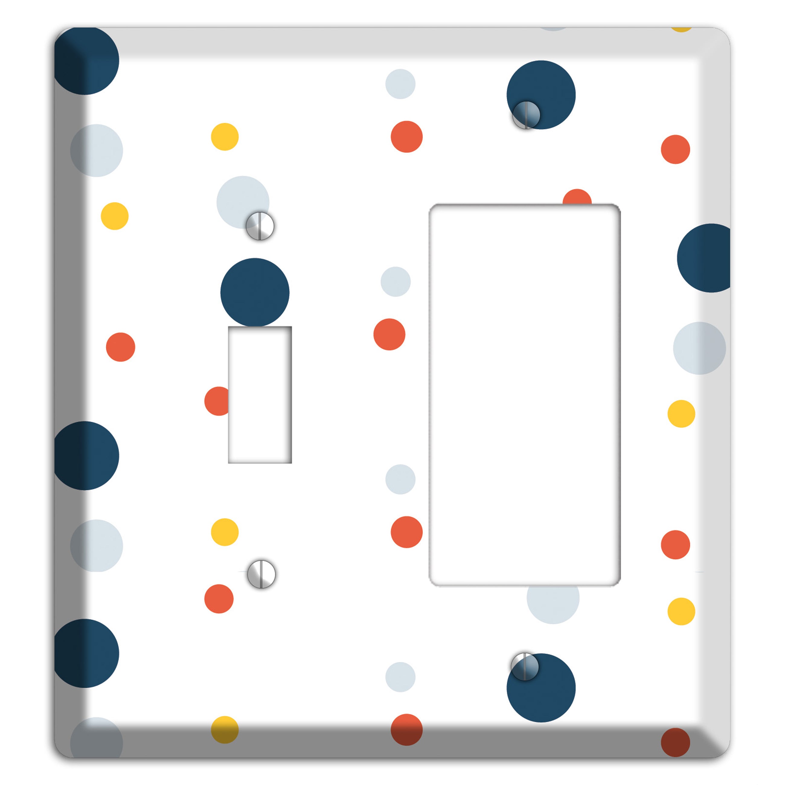 White with Multi Blue and Umber Medium Dots Toggle / Rocker Wallplate