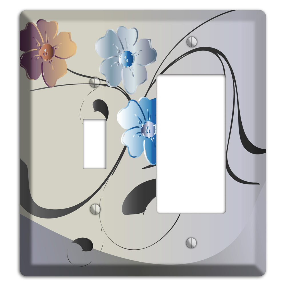Grey and Blue Floral Sprig Toggle / Rocker Wallplate