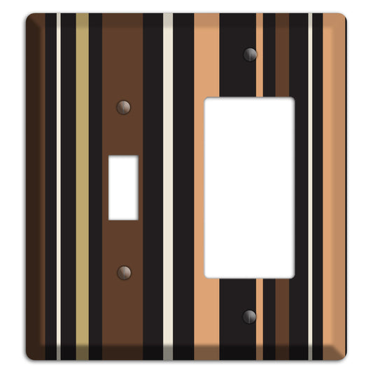Multi Brown and Coral Vertical Stripe Toggle / Rocker Wallplate