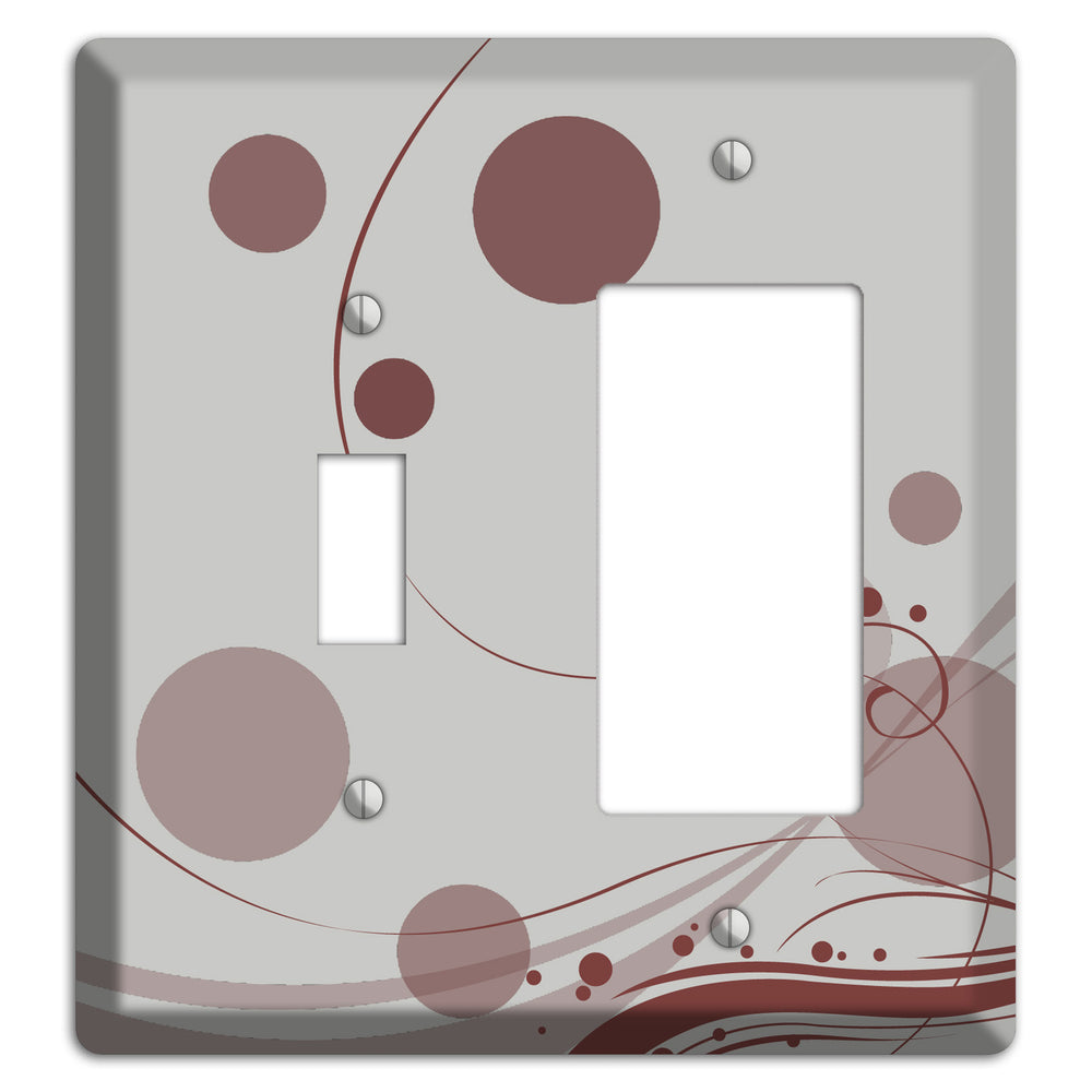 Grey with Maroon Dots and Swirls Toggle / Rocker Wallplate