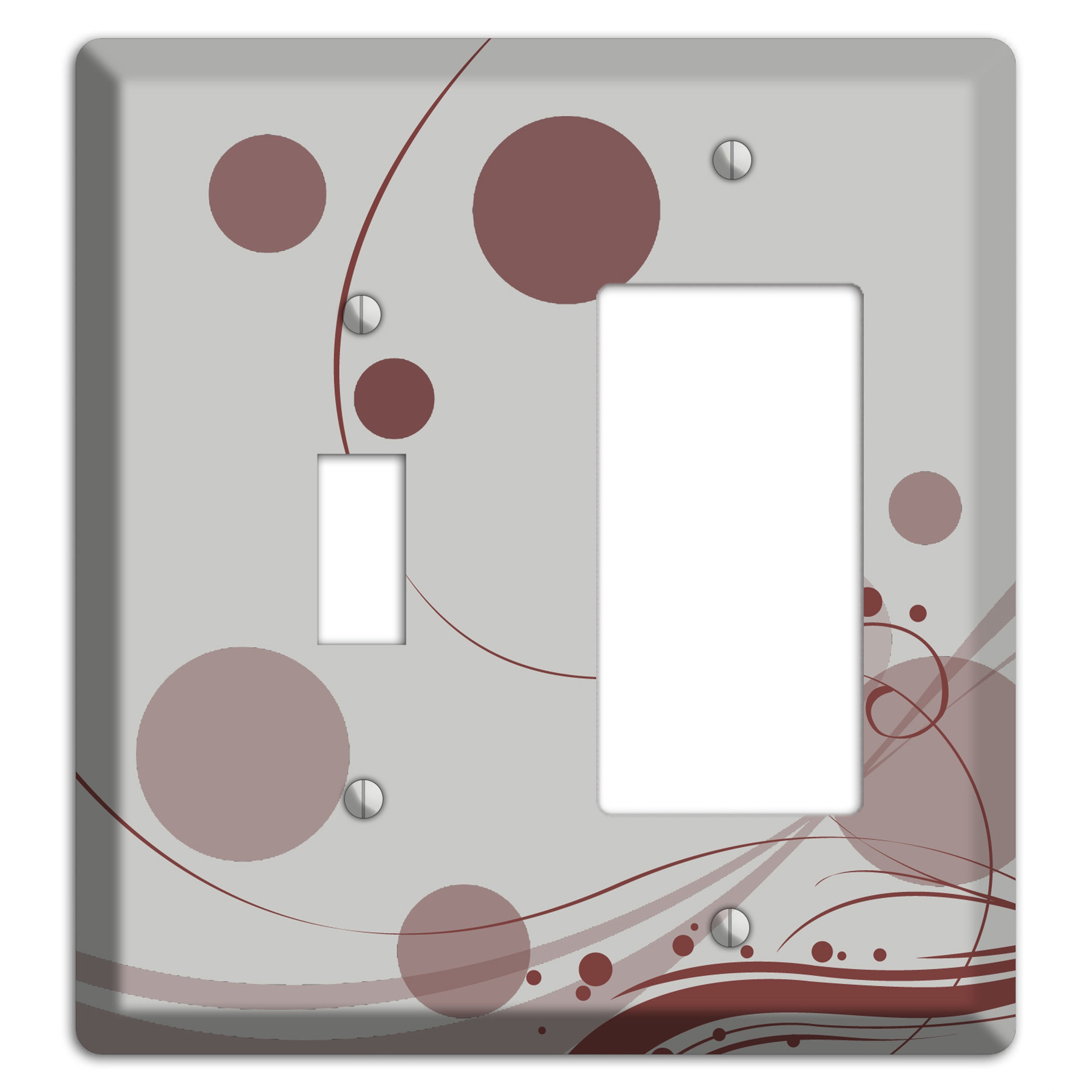 Grey with Maroon Dots and Swirls Toggle / Rocker Wallplate