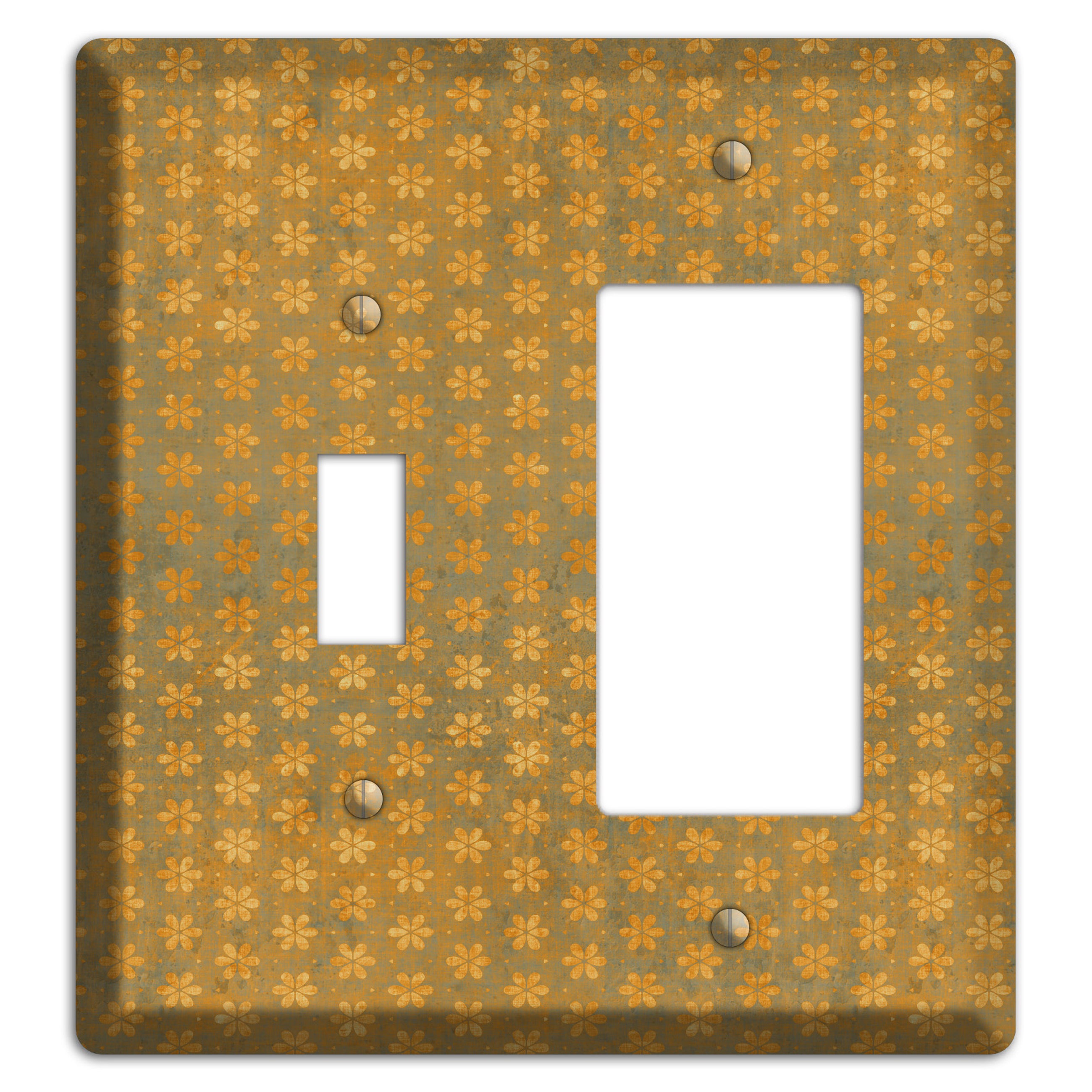 Olive Grunge Floral Contour Toggle / Rocker Wallplate