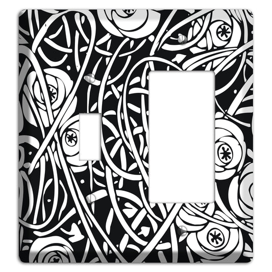 Black and White Deco Floral Toggle / Rocker Wallplate