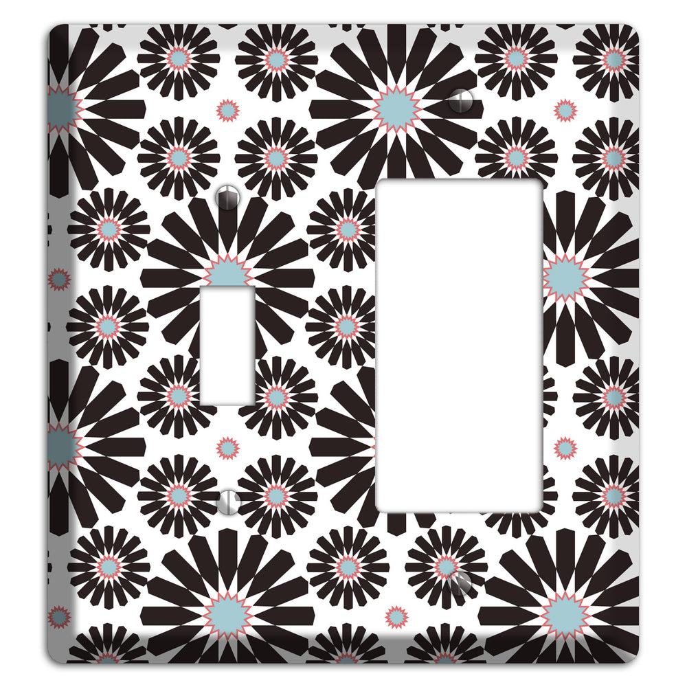 Dusty Blue Maroon Scandinavian Floral 3 Toggle / Rocker Wallplate