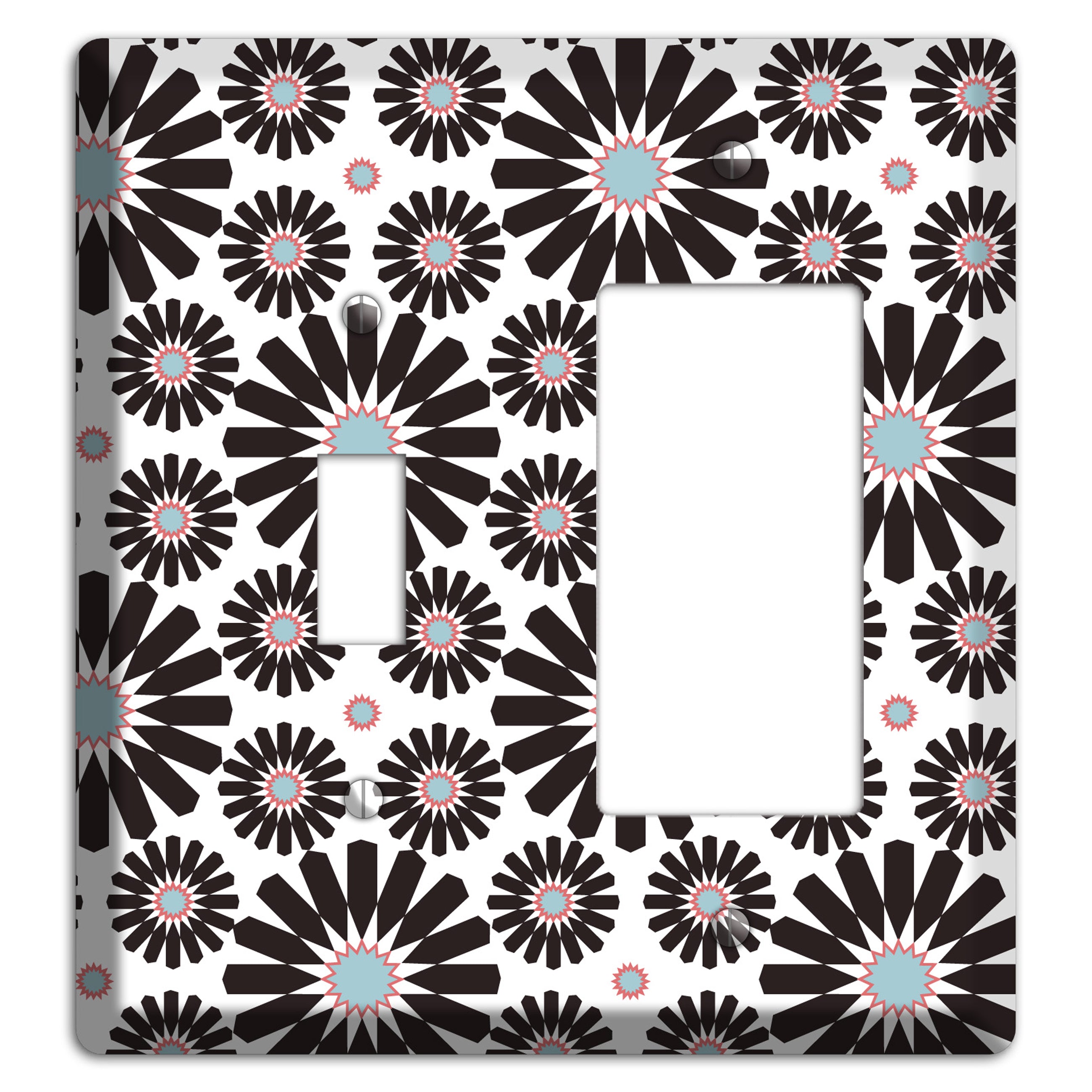 Dusty Blue Maroon Scandinavian Floral 3 Toggle / Rocker Wallplate