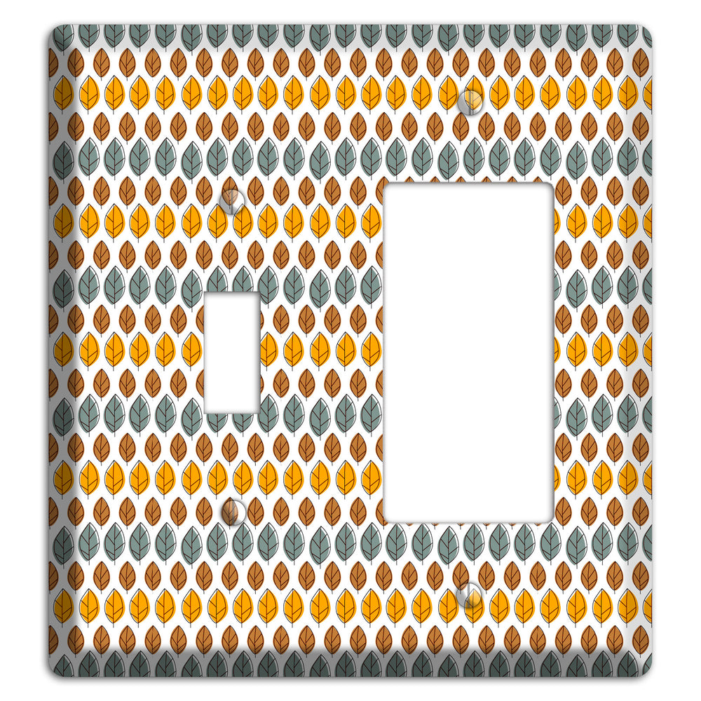 Grey Umber Mustard Dusty Blue Leaf Contour Toggle / Rocker Wallplate