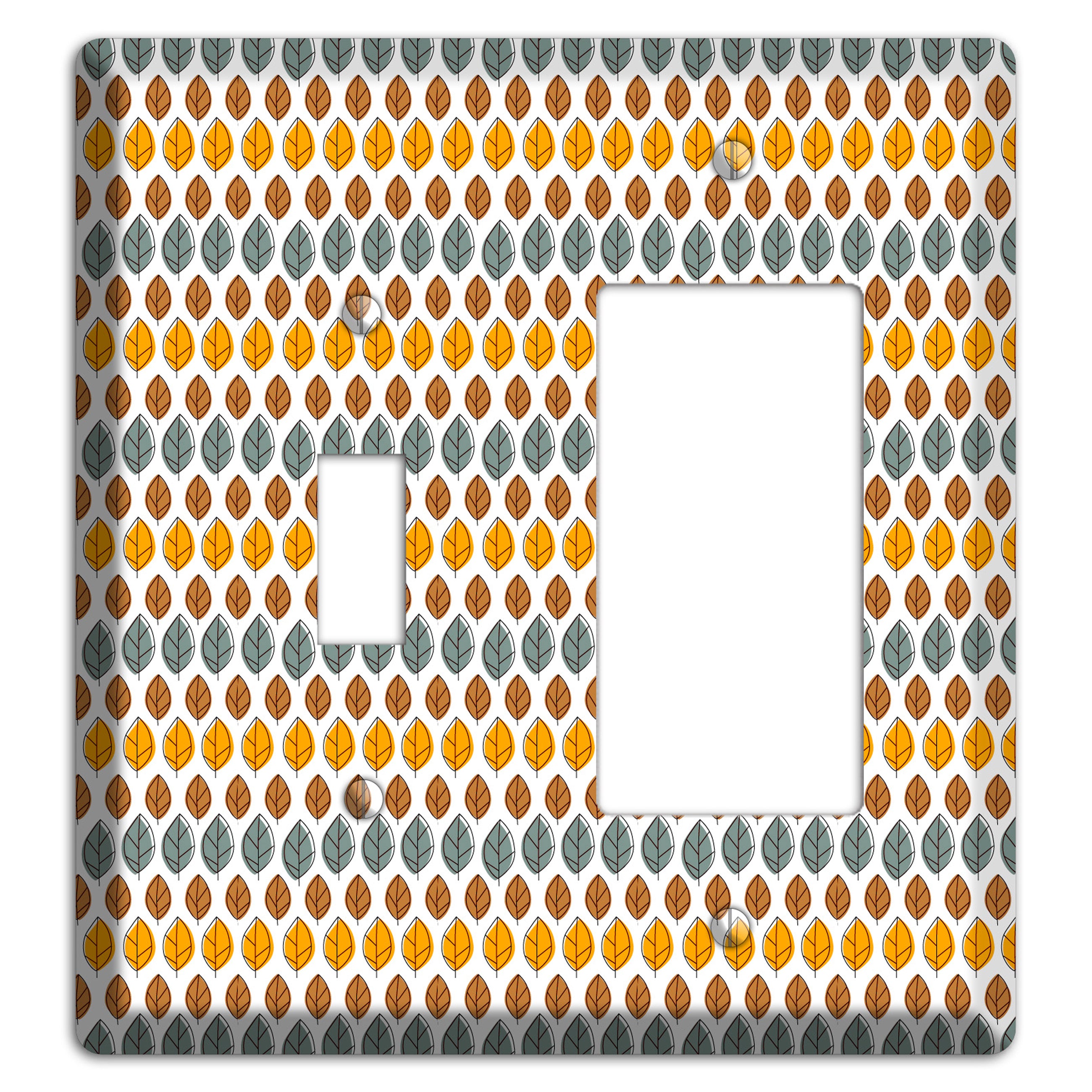 Grey Umber Mustard Dusty Blue Leaf Contour Toggle / Rocker Wallplate