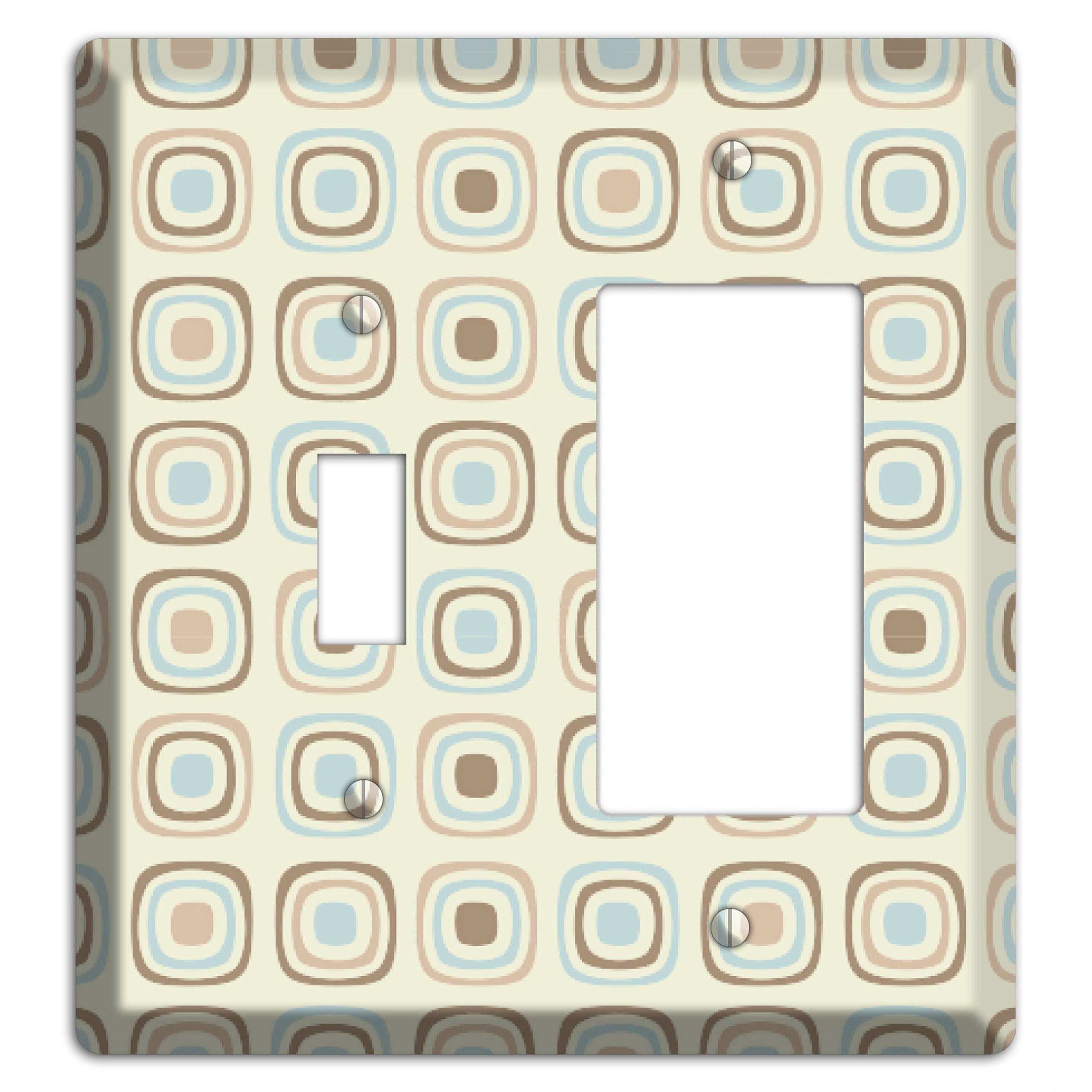 Multi Beige Brown Dusty Blue Retro Squares Toggle / Rocker Wallplate
