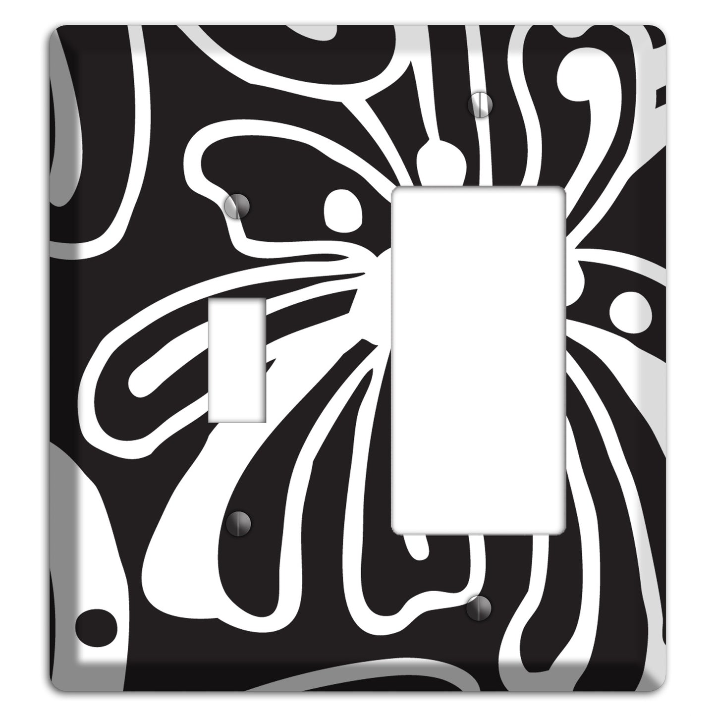 Black with White Flower Toggle / Rocker Wallplate