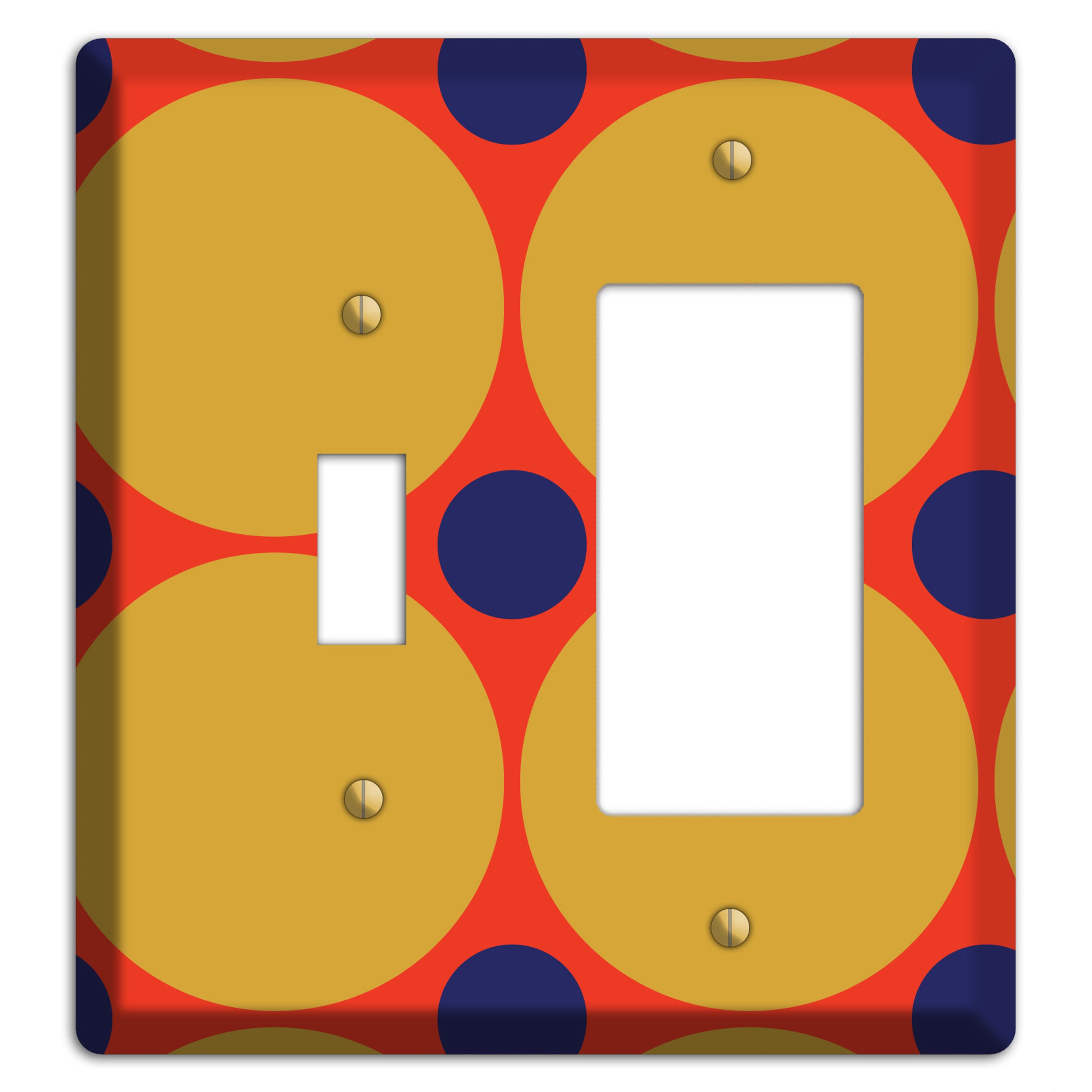 Red with Mustard and Blue Multi Tiled Large Dots Toggle / Rocker Wallplate