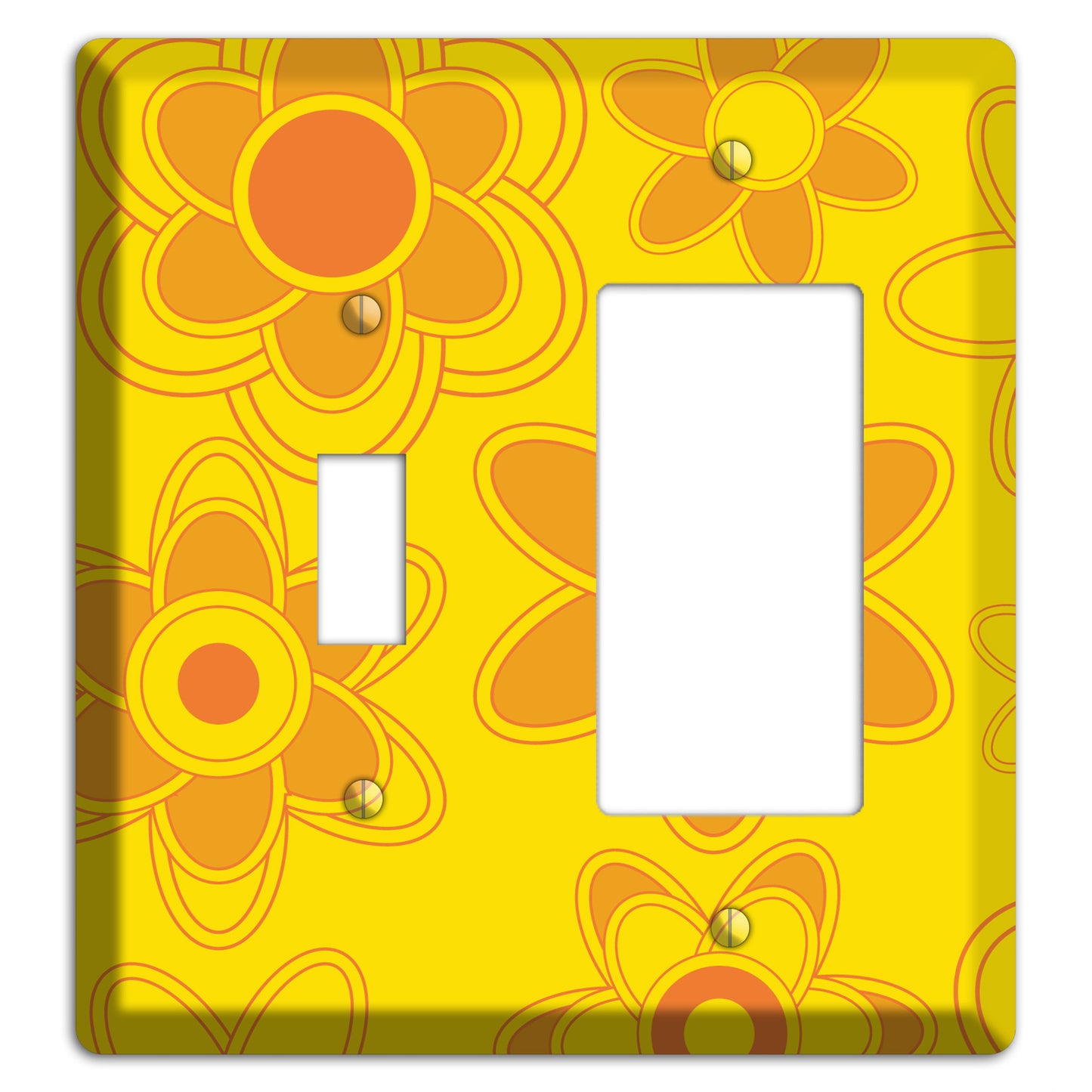 Yellow with Orange Retro Floral Contour Toggle / Rocker Wallplate