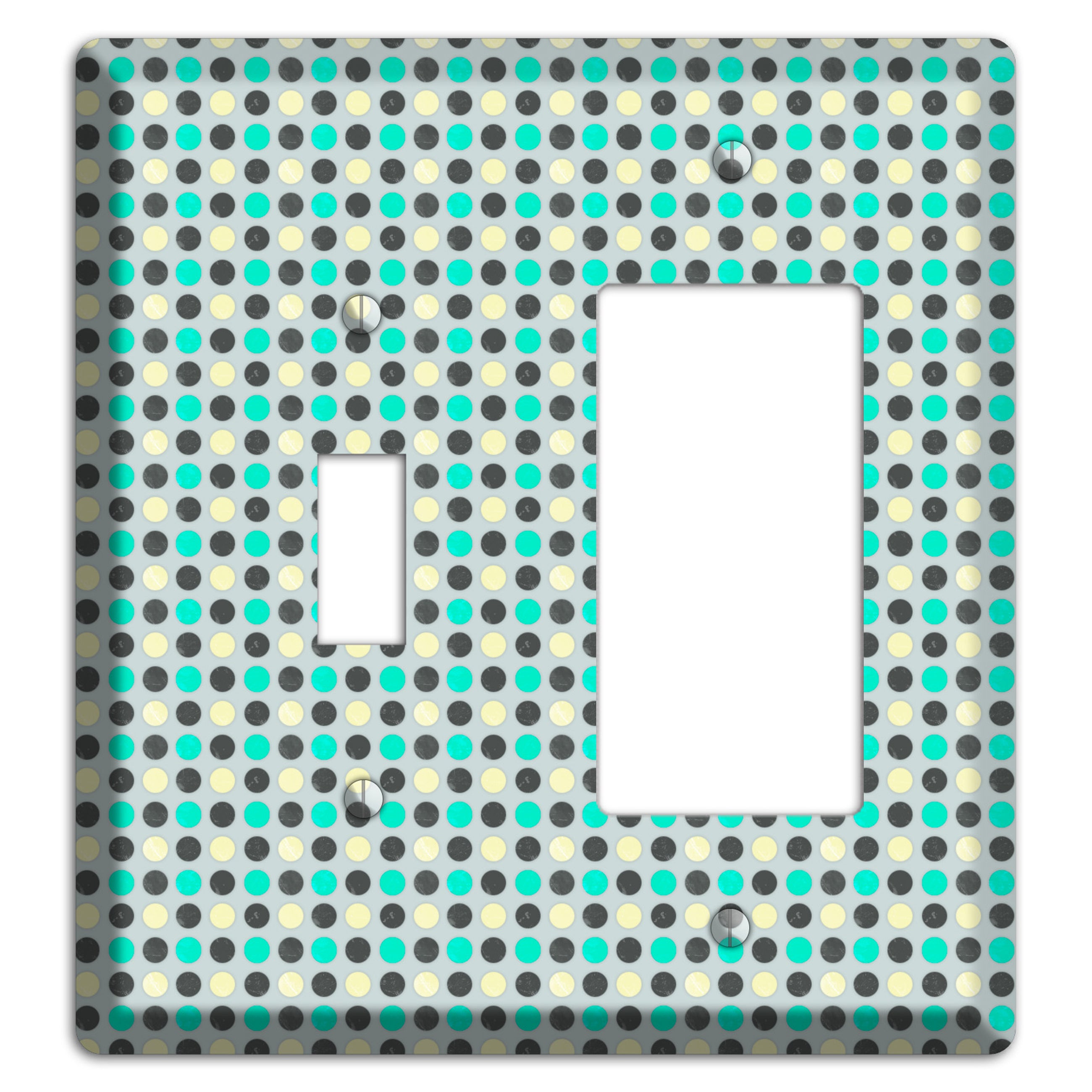 Grey with Black Off White and Turquoise Dots Toggle / Rocker Wallplate