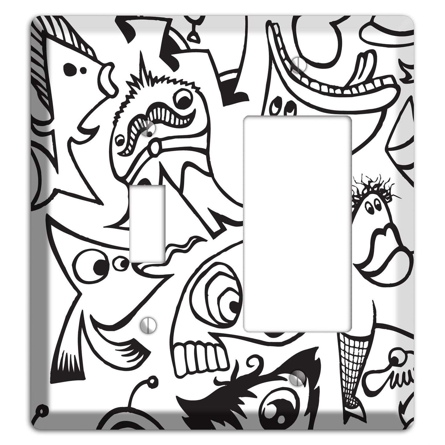 Black and White Whimsical Faces 2 Toggle / Rocker Wallplate